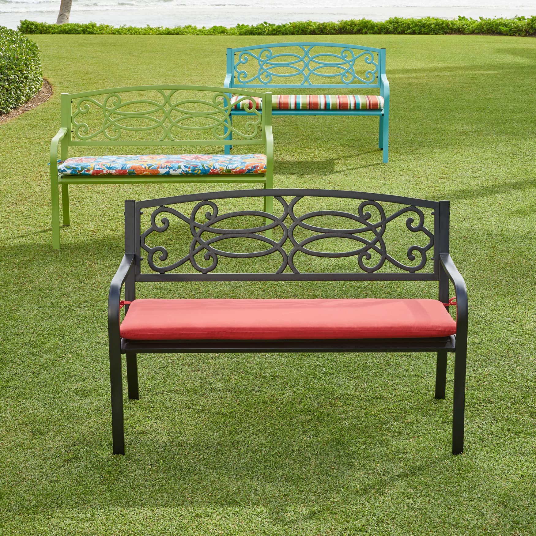 BrylaneHome Steel Garden Bench - Willow Outdoor Patio Furniture for Garden, Yard, and Backyard Relaxation