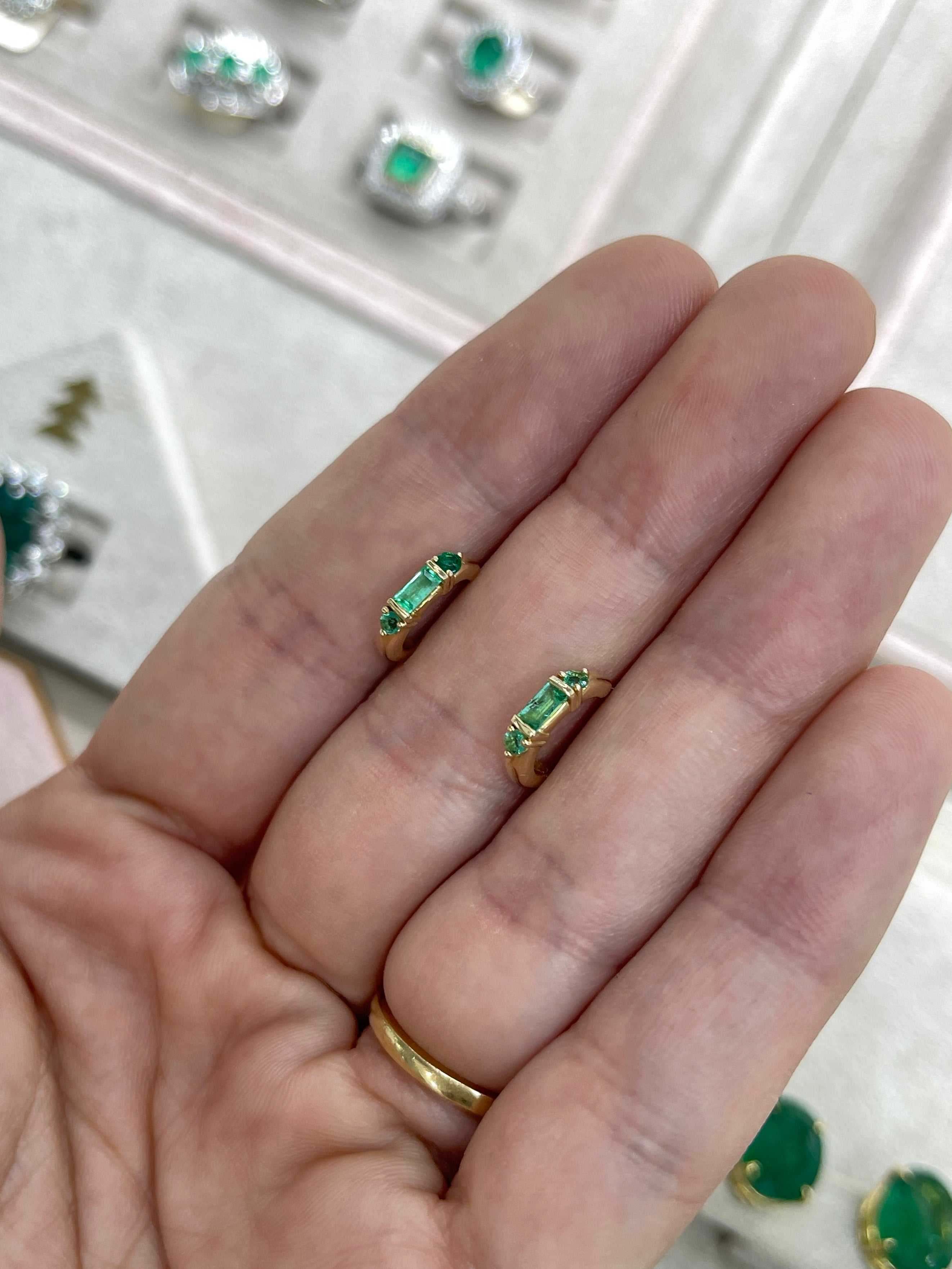 0.50tcw Natural Emerald Half Hoop Earrings in 14K Gold - Elegant Petite Hoop Earrings for Women, Perfect for Everyday Wear, Office & Special Occasions