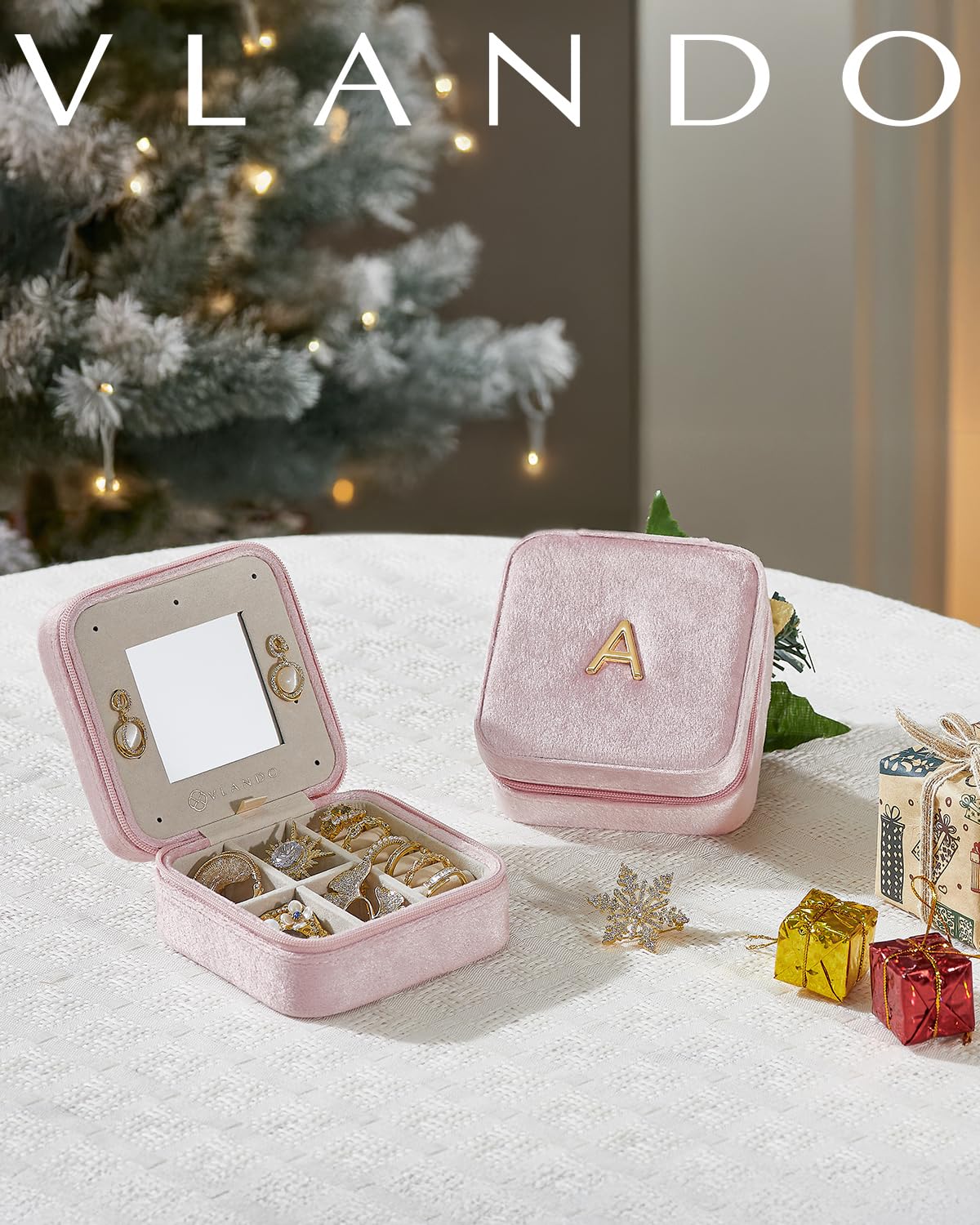 Vlando Jewelry Organizer for Women - Portable Travel Jewelry Case with Necklace, Earring & Ring Storage - Pink Letter S Design - Perfect for Vacations, Business Trips & Christmas Gifts