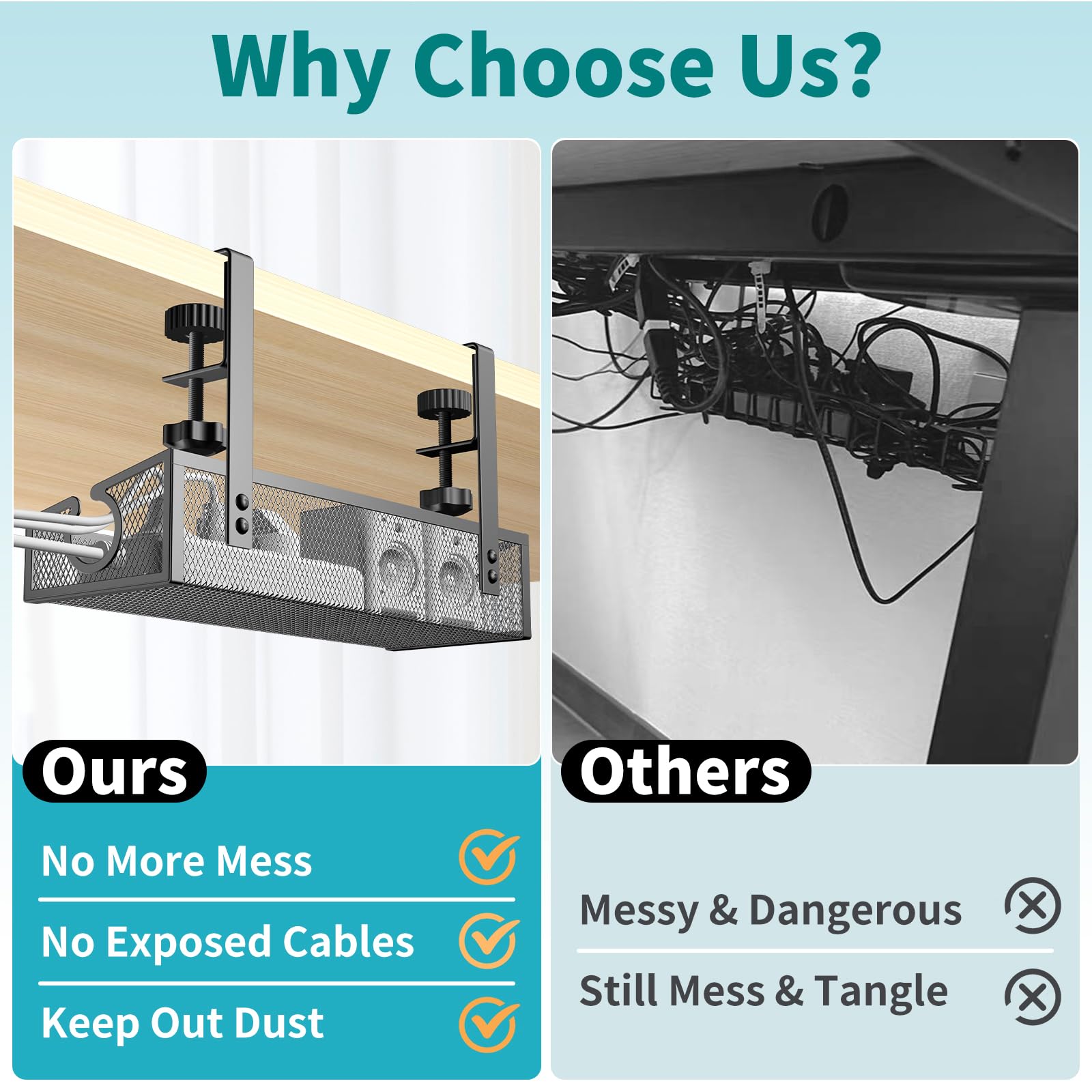 Under Desk Cable Management Tray - Black No Drill Wire Organizer with Clamp for PC & Office Accessories | Perfect for Home & Workspace Organization to Keep Cords Neat & Tangle-Free