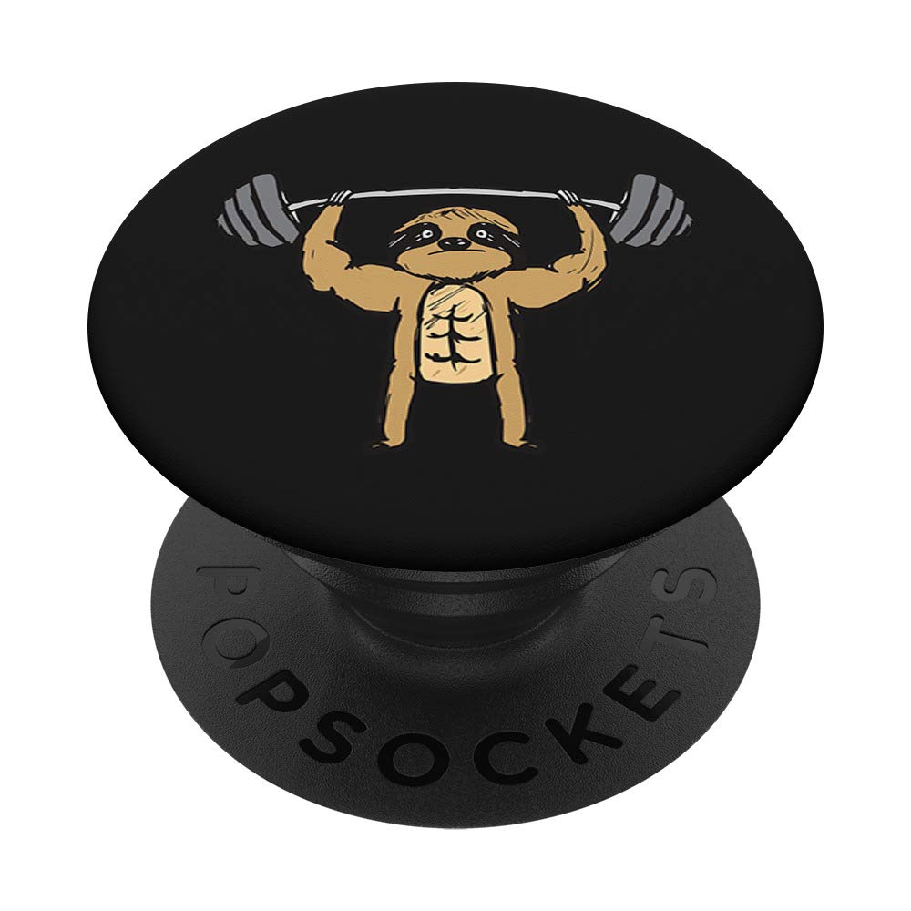 Funny Sloth Weightlifting Barbell PopSockets PopGrip - Swappable Phone & Tablet Grip with Adhesive | Perfect Gift for Gym Lovers & Sloth Enthusiasts | Use for Workouts, Yoga, or Daily Phone Protection