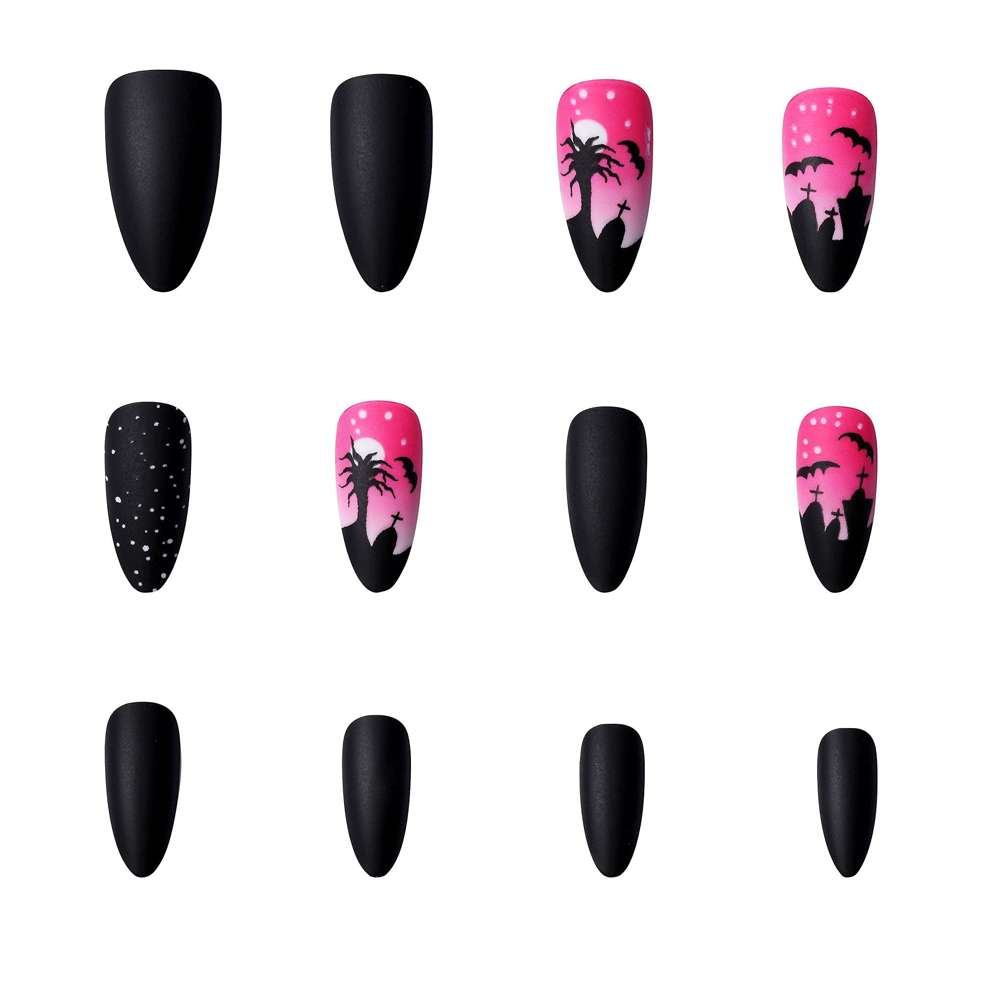 24pcs Halloween Coffin Fake Nails - Medium Length Full Cover Artificial Nails with Spooky Spider Design & 2g Glue for Nail Salon, DIY Nail Art - Perfect for Women's Halloween Party & Gothic Nail Decoration