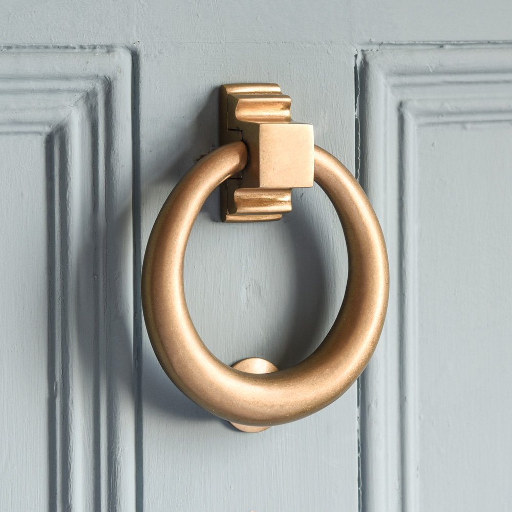 Vintage Aged Brass Door Knocker - Classic Hoop Style for Traditional & Farmhouse Entryways - Perfect for Front Doors, Gates & Rustic Home Decor