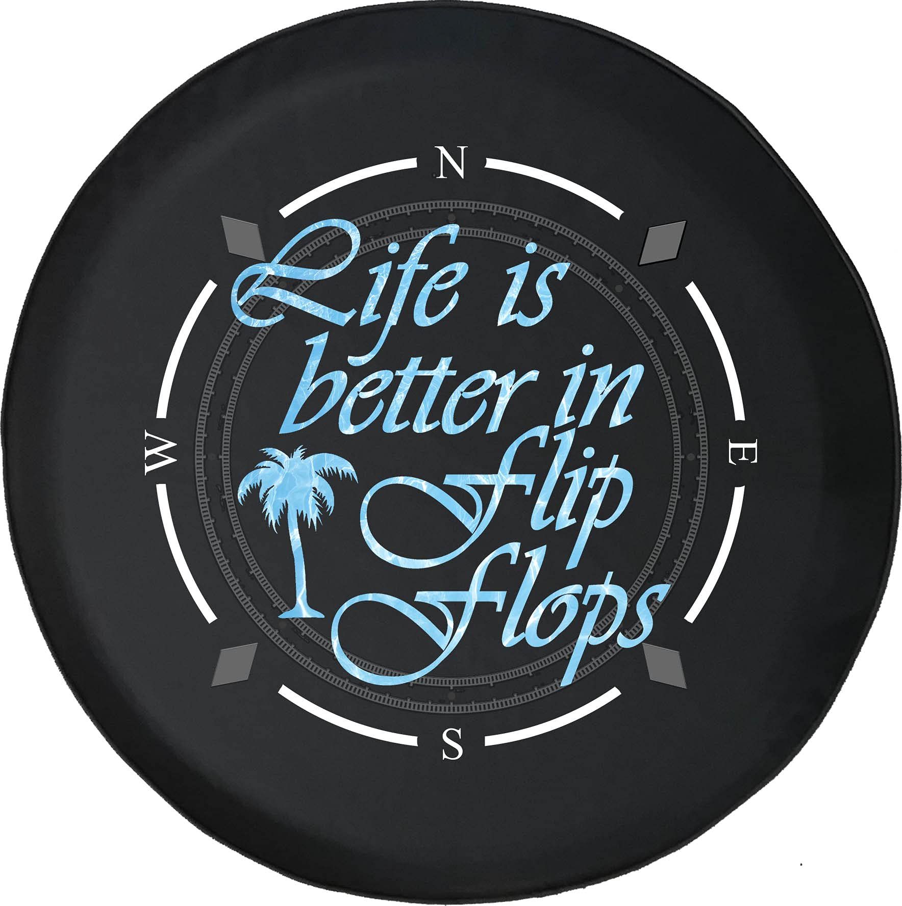 American Unlimited Spare Tire Cover with Compass Design - 'Life is Better in Flip Flops' Wheel Cover for SUV, Trailer, RV Accessories - Fits Most Vehicles - Perfect for Road Trips, Camping & Outdoor Adventures