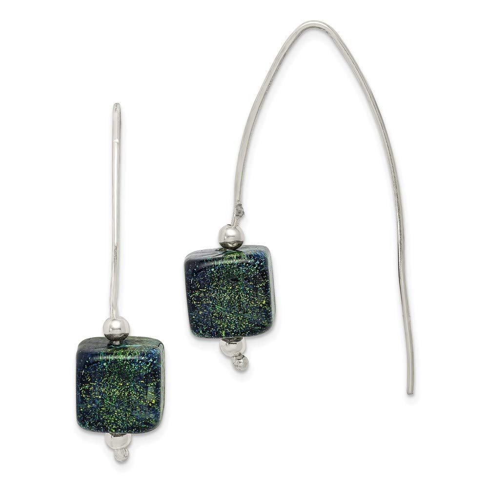 Sterling Silver Drop Earrings for Women - Elegant Blue Glass Dangle Earrings 45mm | Perfect for Parties, Weddings & Evening Events