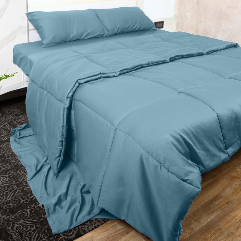 Ultra-Soft 3-Piece Box Stitched Cotton Comforter Set - Luxury Hotel-Quality Bedding, Wrinkle & Allergen Resistant, Breathable for All Seasons (Light Blue, King/California King Size) - Perfect for Master Bedrooms, Guest Rooms & Airbnbs