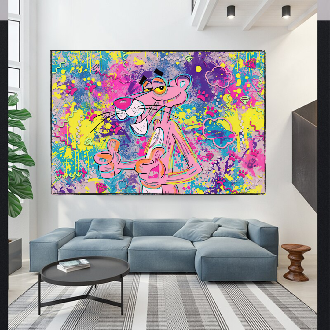 Pink Panther Canvas Wall Art - Vibrant Pop Art Home Décor for Living Room, Bedroom & Office | Unique Gift Idea for Cartoon Lovers