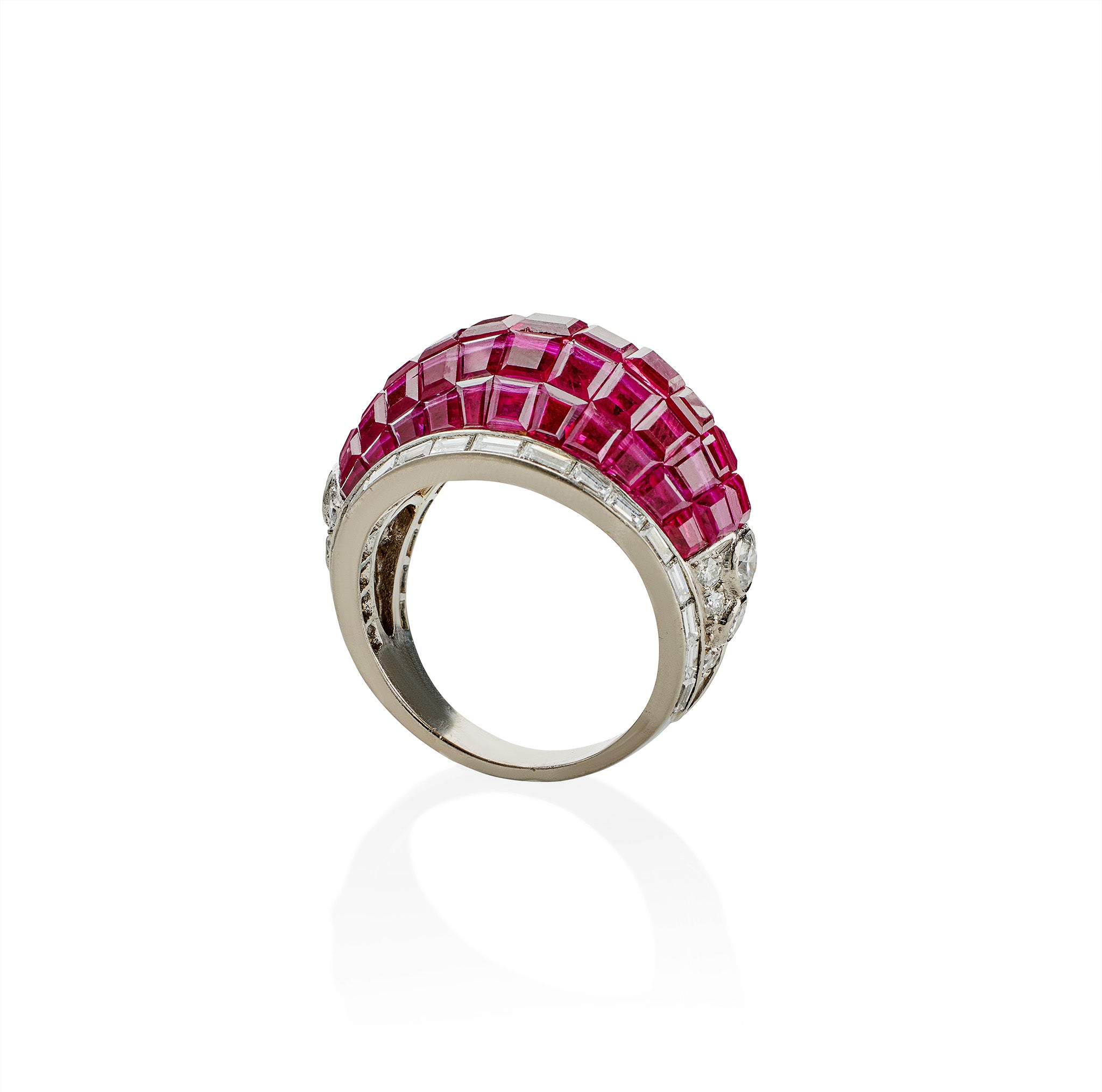 Exquisite French Invisibly Set Ruby and Diamond Bombé Ring for Women | Elegant Wedding, Engagement & Anniversary Jewelry Gift