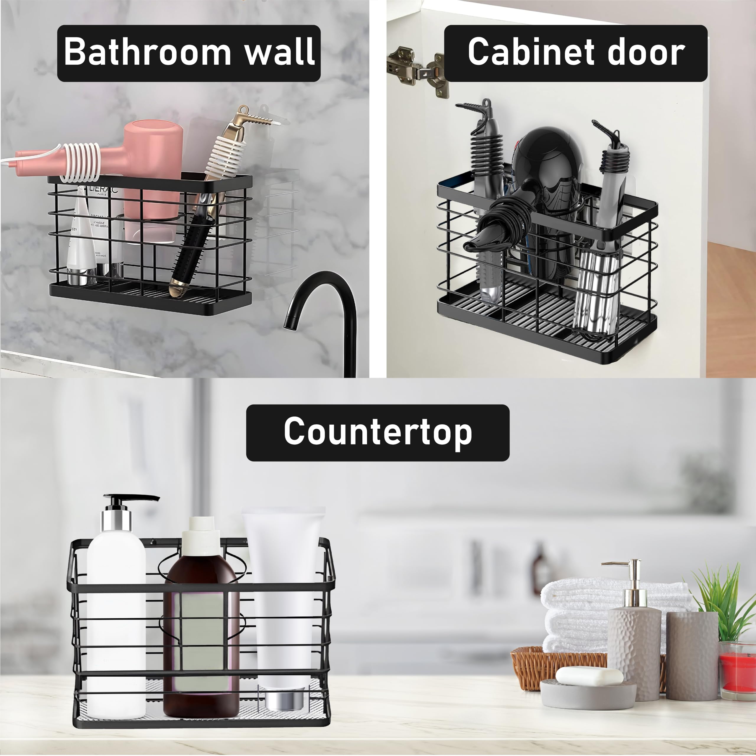 Hair Tool Organizer Wall Mounted - Bathroom Storage for Hair Dryer, Straightener Brush & Curling Iron | Hair Accessories Organizer for Clutter-Free Vanity & Salon-Style Setup