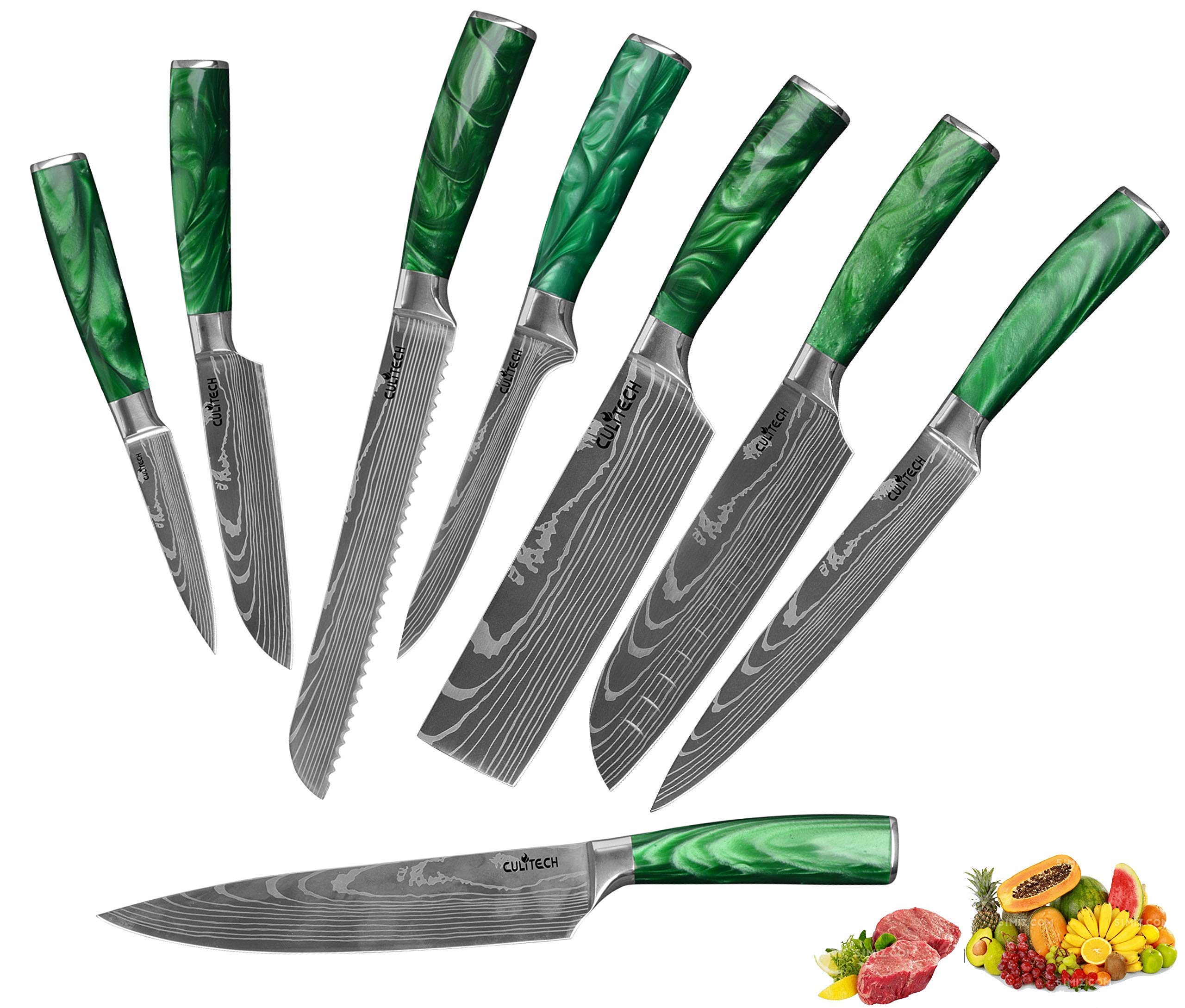 CULITECH 8-Piece Professional Kitchen Knife Set - High-Quality Resin Handle Knives for Home Chefs | Perfect for Slicing, Dicing & Food Prep