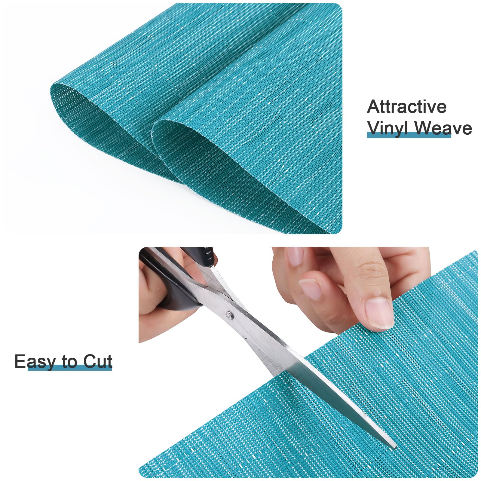 SHACOS 4-Pack Round Wedge Placemats Set - Heat Resistant Woven Vinyl PVC Table Mats for Indoor & Outdoor Use - Wipe Clean & Durable - Perfect for Dining Tables, Picnics, and Parties (Teal Blue)