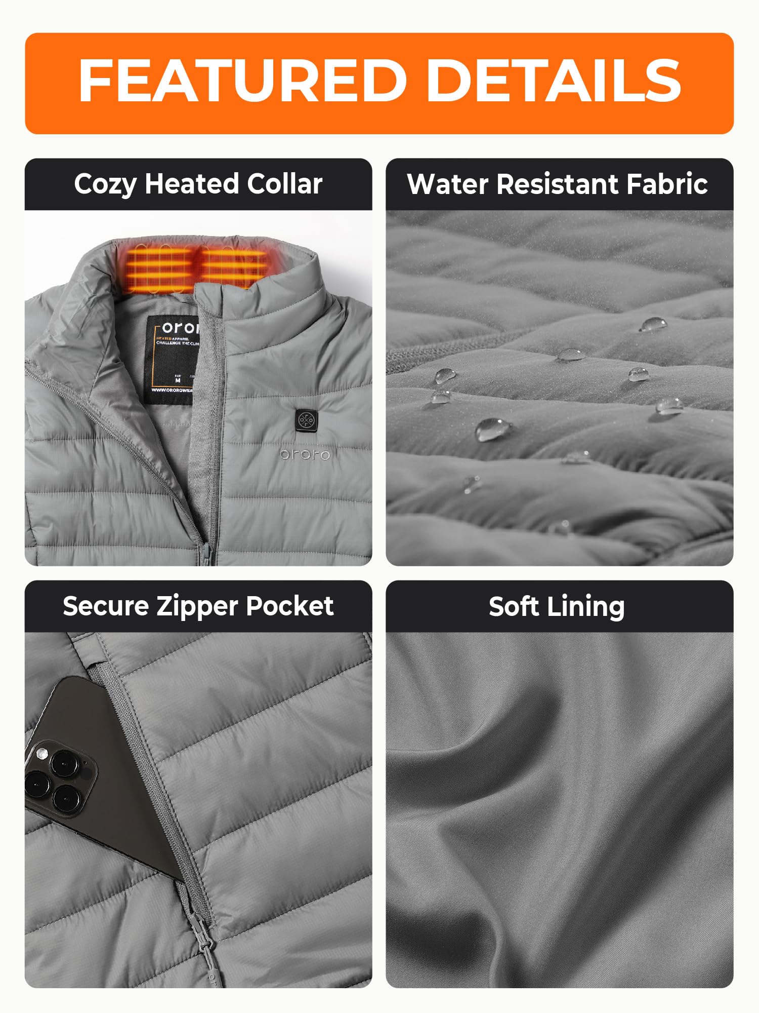 ORORO Women's Lightweight Heated Vest with USB Battery Pack - Winter Warmth for Outdoor Activities, Commuting & Travel (Charger Not Included)