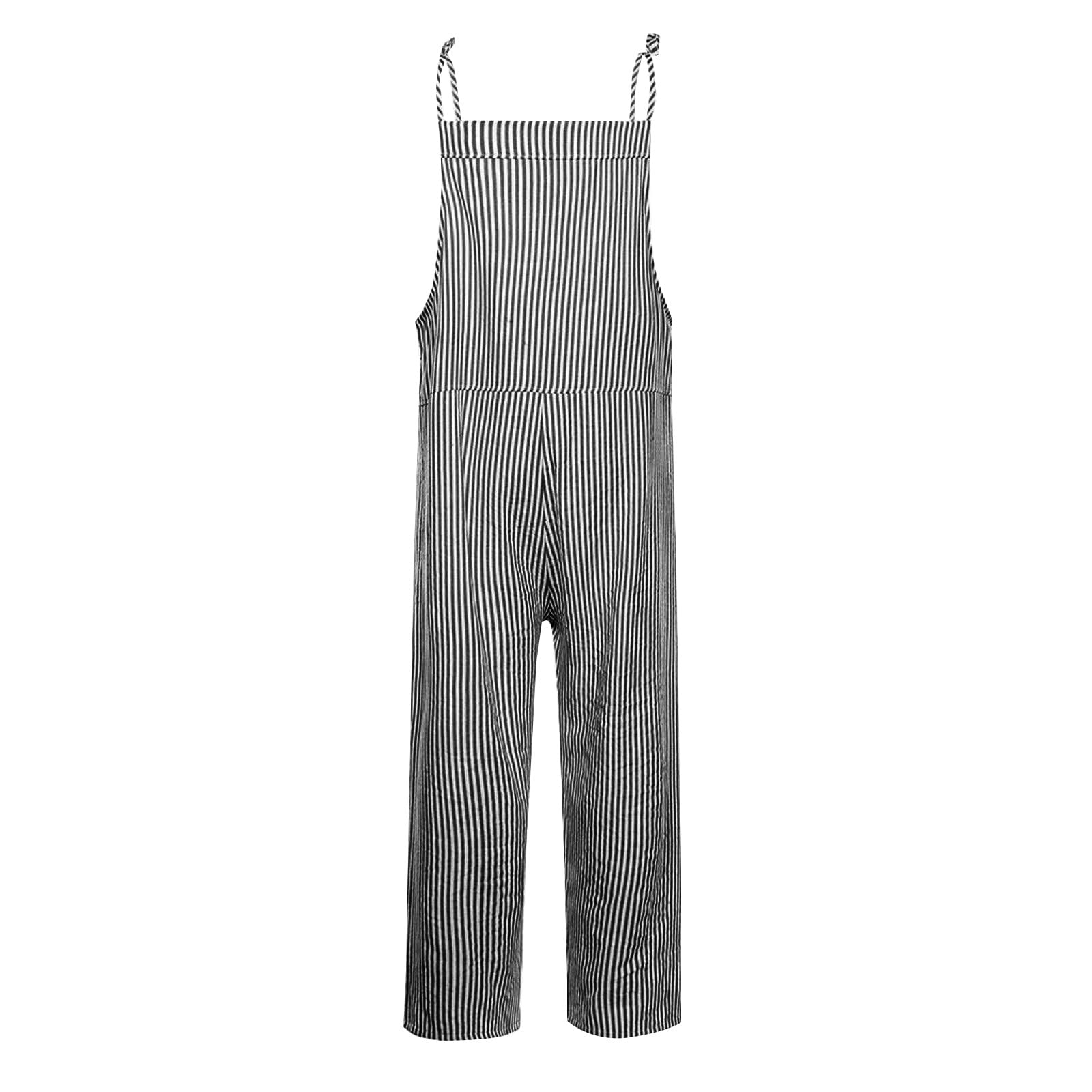 Women's Casual Sleeveless Striped Jumpsuit Overalls with Pockets - Summer Denim Shorts Romper for Outdoor Activities, Beach Vacation & Street Fashion