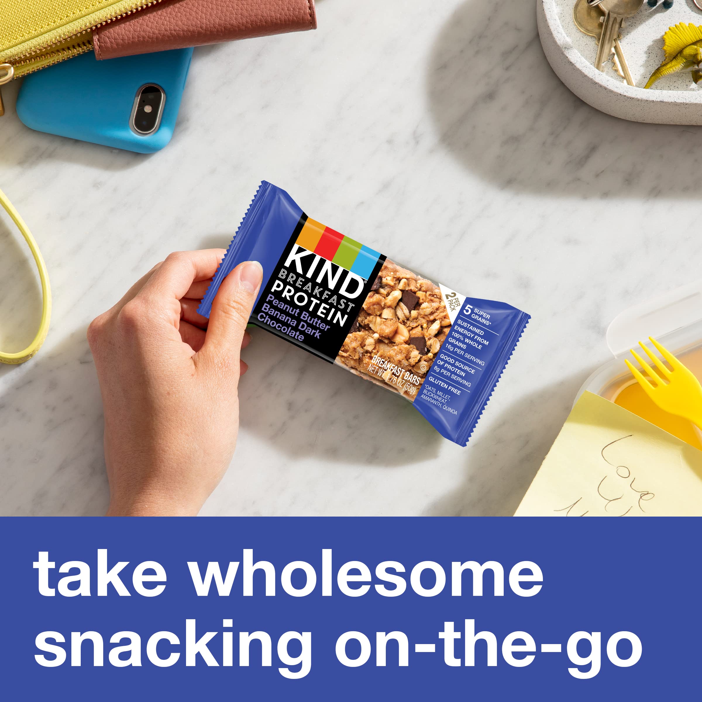 KIND Breakfast Bars - Peanut Butter Banana Dark Chocolate, Healthy Snack Bars with 8g Protein, Gluten Free, Non-GMO, 1.76oz (30 Count) - Perfect for On-the-Go Breakfast, Office Snacks & Post-Workout Energy