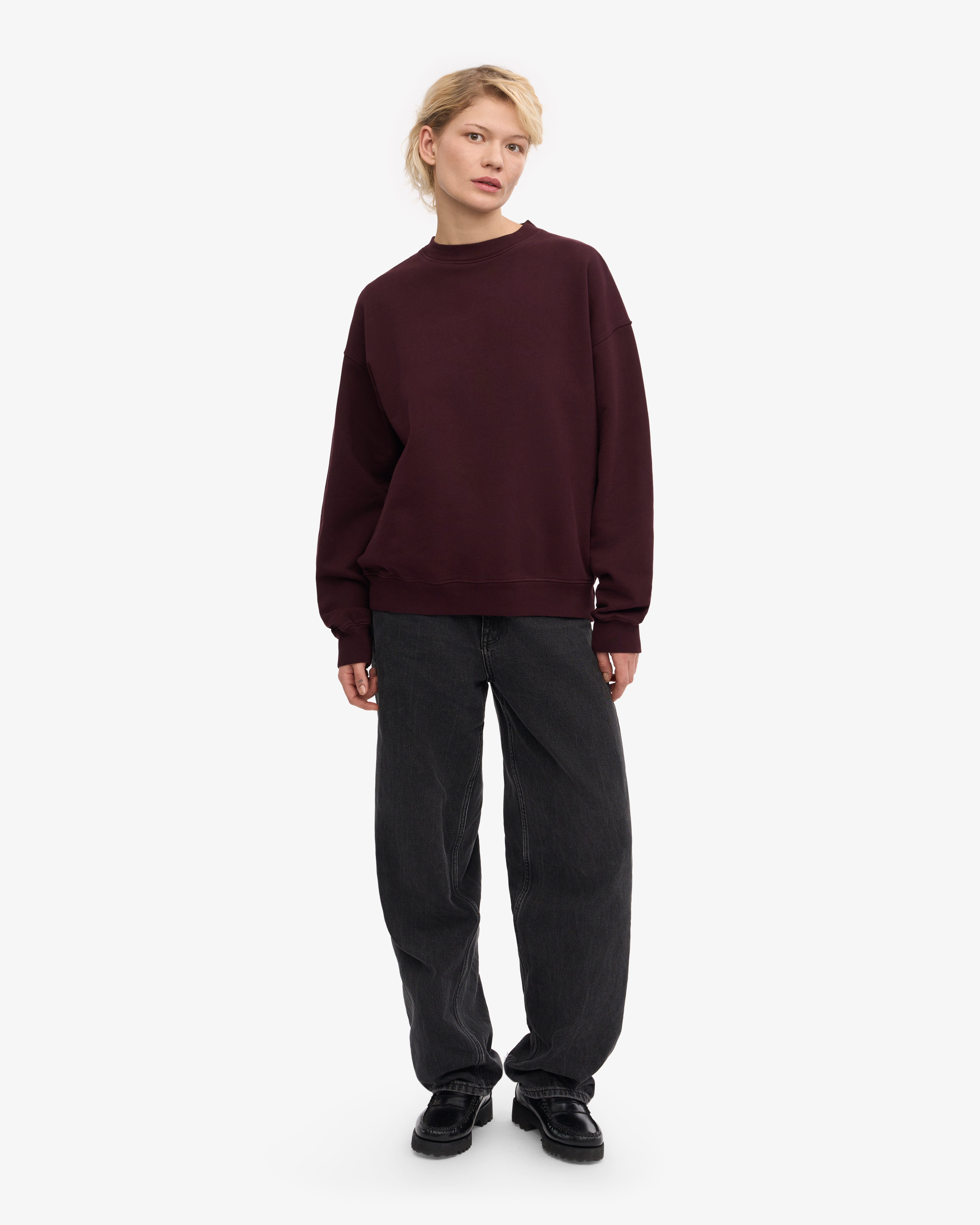 Organic Oversized Crewneck Sweatshirt for Women - Soft & Comfortable Oxblood Red Pullover - Perfect for Casual Wear, Loungewear & Fall Outfits