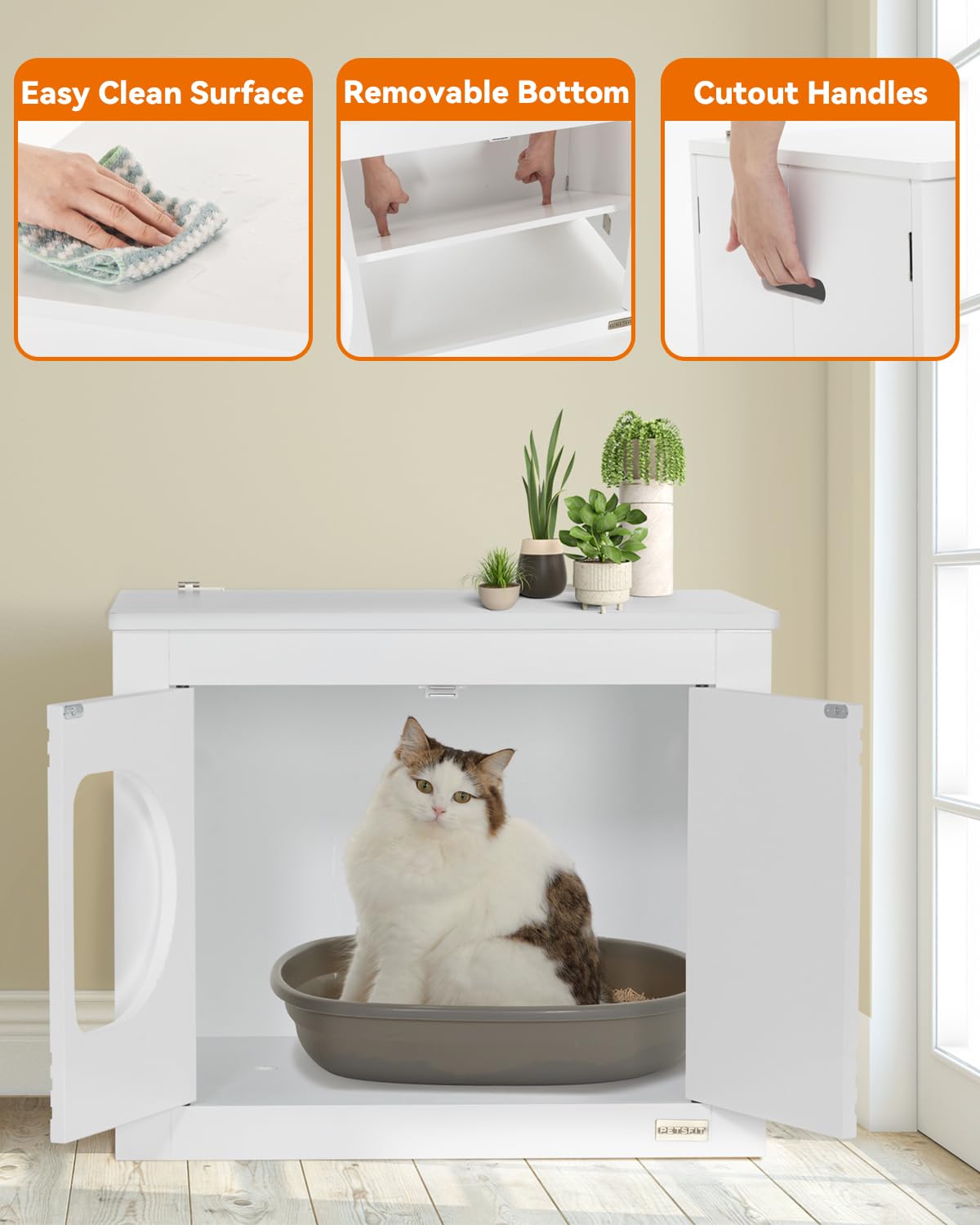 Petsfit Foldable Cat Litter Box Enclosure Furniture - No Assembly Needed, Multi-Functional Cat House & End Table, Fits Most Litter Boxes (White) | Perfect for Small Spaces, Living Rooms & Pet-Friendly Homes