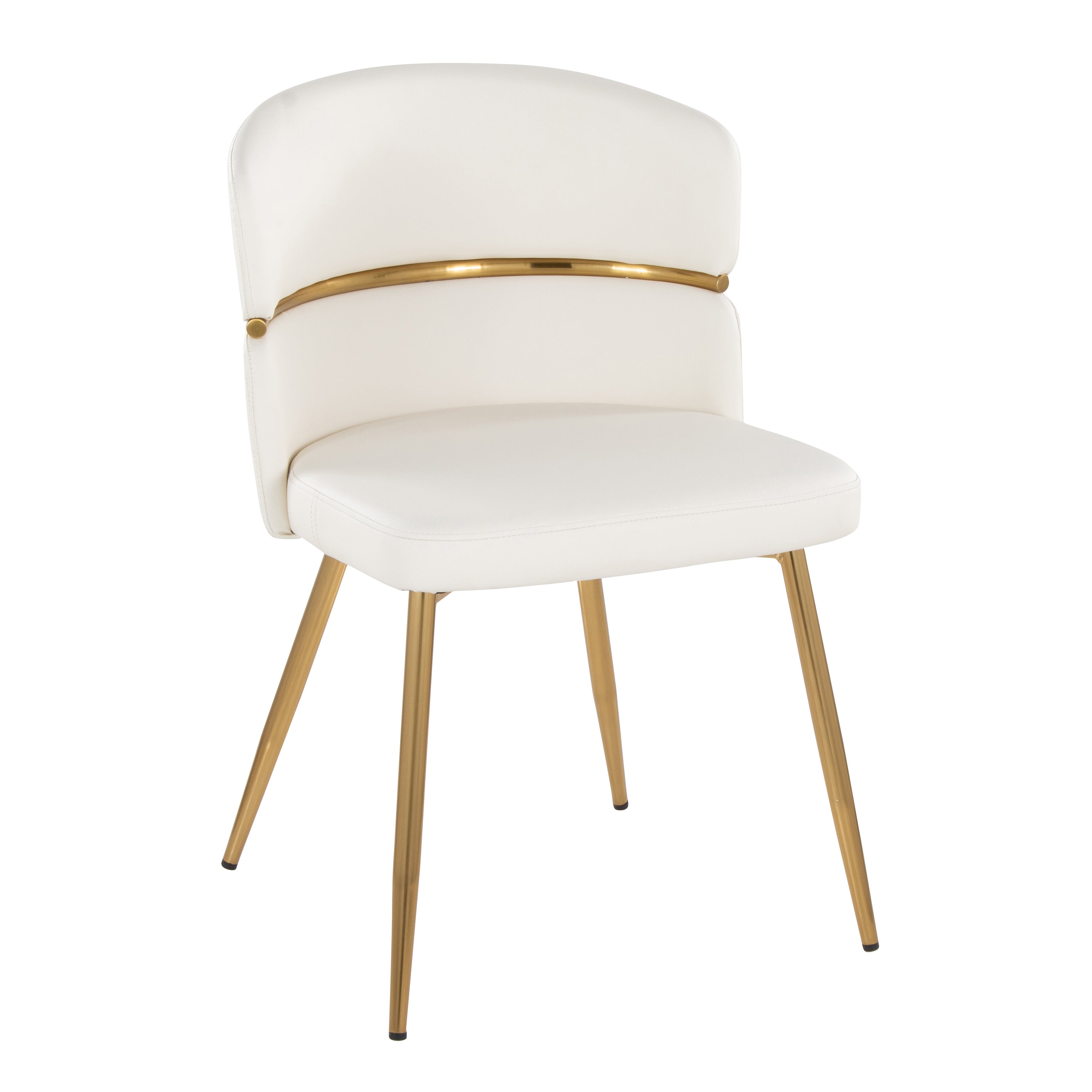 LumiSource Cinch Glam Art Deco Dining Chairs - Set of 2 Gold Metal & White Faux Leather Seats for Modern Dining Room & Kitchen Decor