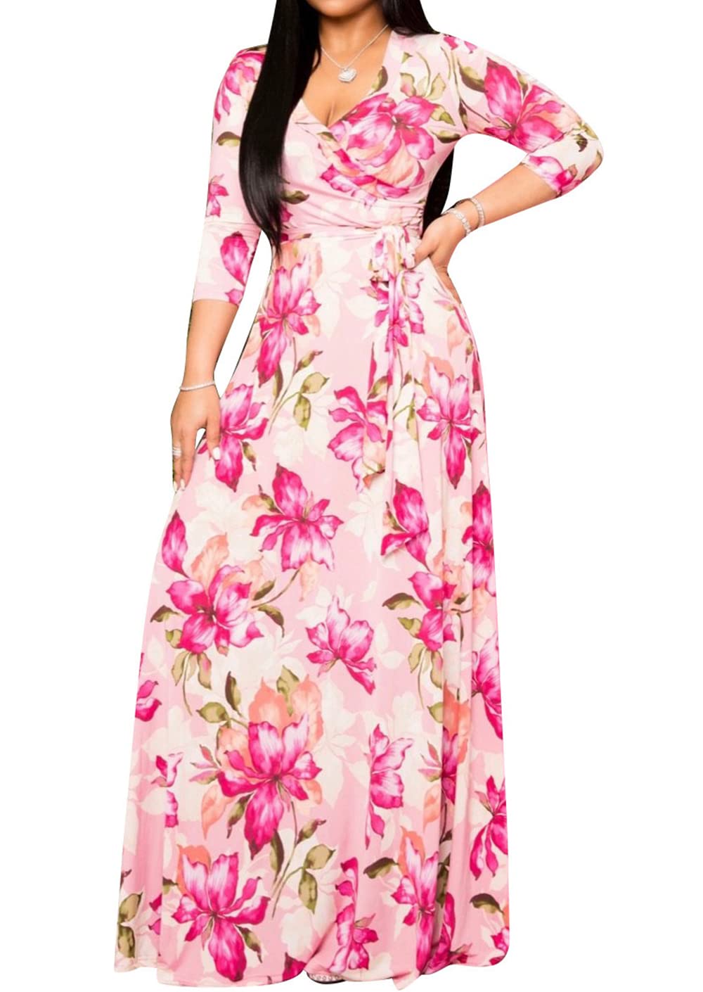 JTNFairy Women's Floral Print Long Maxi Dress - Plus Size Casual & Party Outfits for Beach, Wedding & Summer Vacations