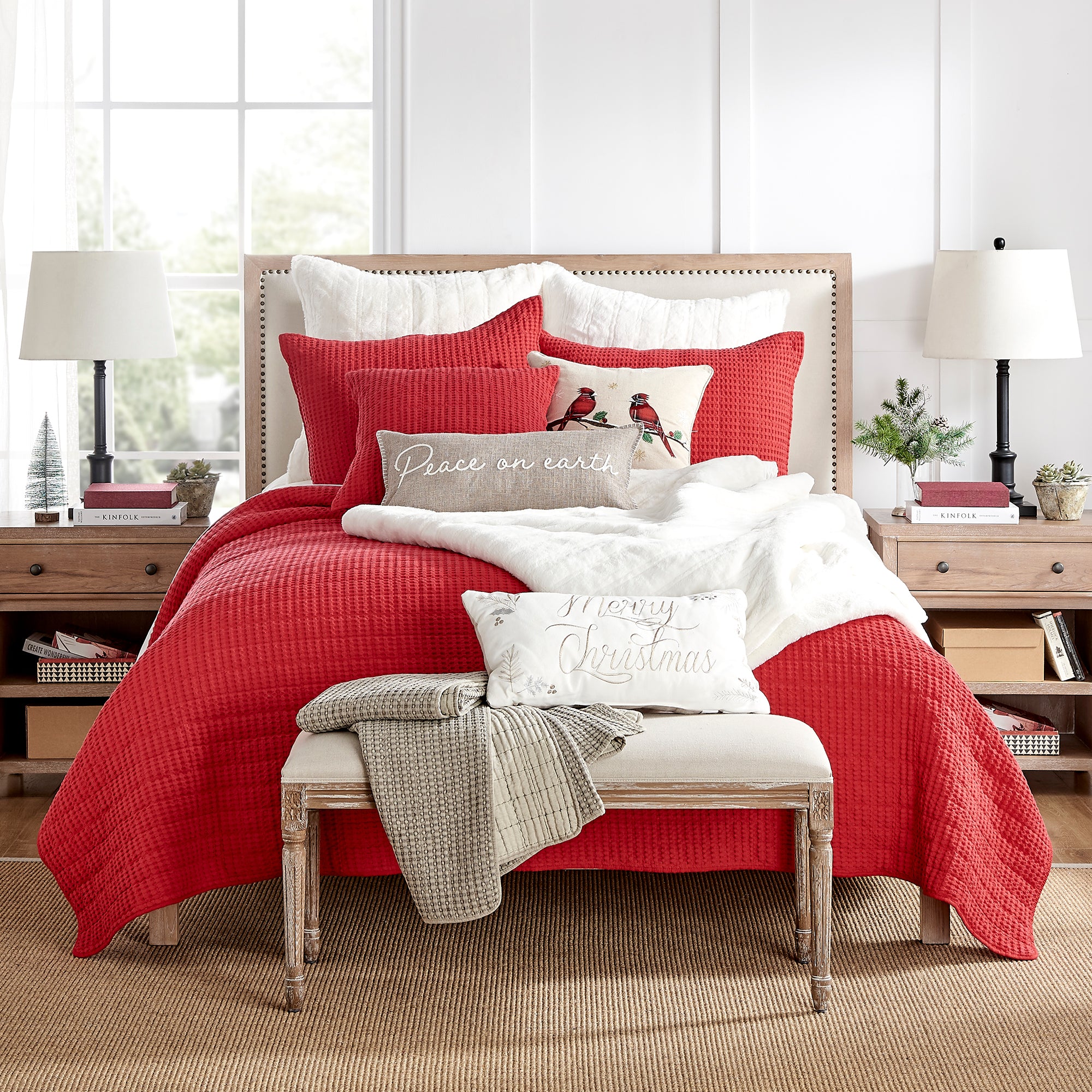 Mills Waffle Red Quilt Set - King Size Bedding, Ultra Soft & Breathable, Perfect for Winter Warmth - Cozy Home Decor, Guest Room & Master Bedroom Upgrade