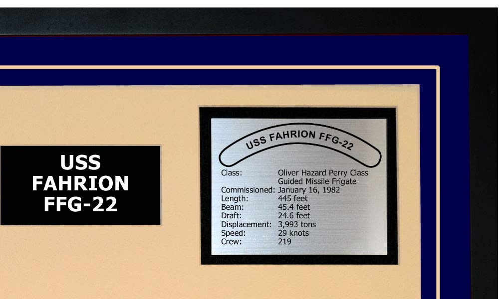 USS Fahrion FFG-22 Navy Ship Model Display - Framed Blue Military Collectible for Home, Office & Man Cave Decor