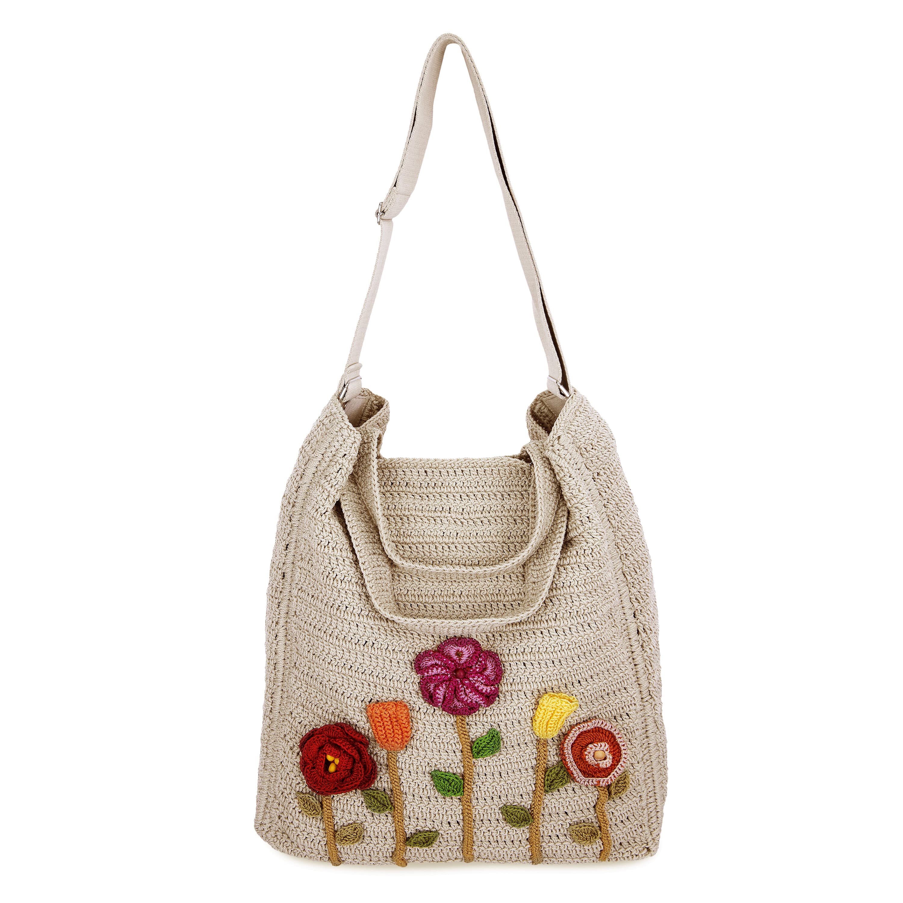 Hand Crochet Lanie Market Tote Bag - Flower Ecru Design - Perfect for Grocery Shopping, Beach Trips & Farmers Market