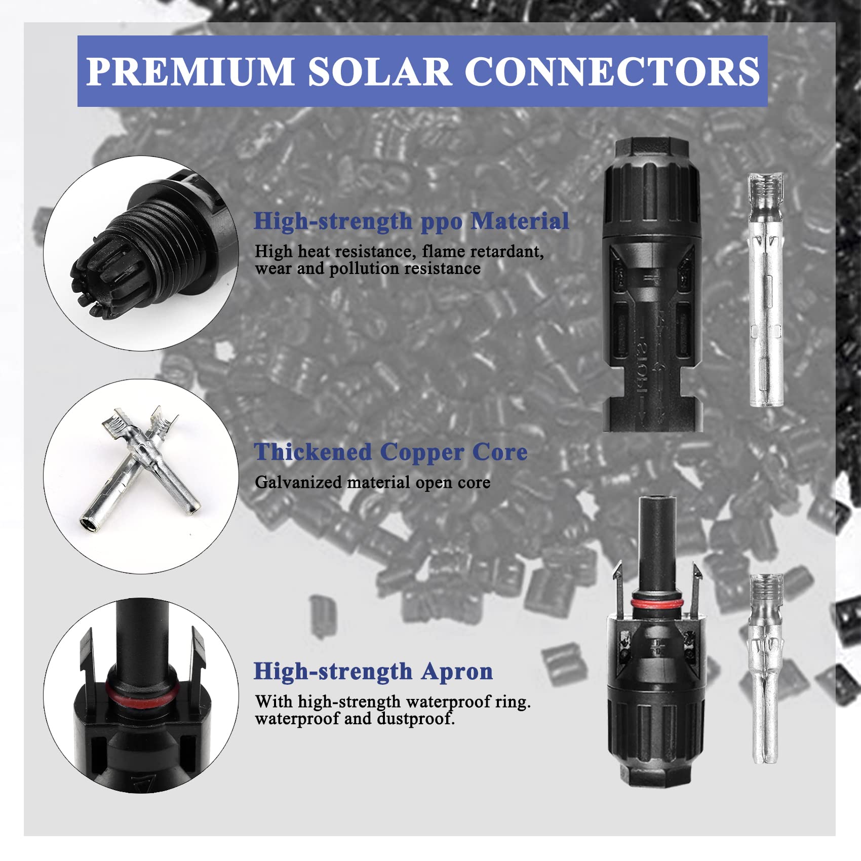 MUYI 42PCS IP67 Waterproof Solar Panel Connectors Kit - 1000V 30A MC4 Male/Female Plugs with 2 Spanners (10 Pairs) for Solar Power Systems, RV, Boat & Off-Grid Applications