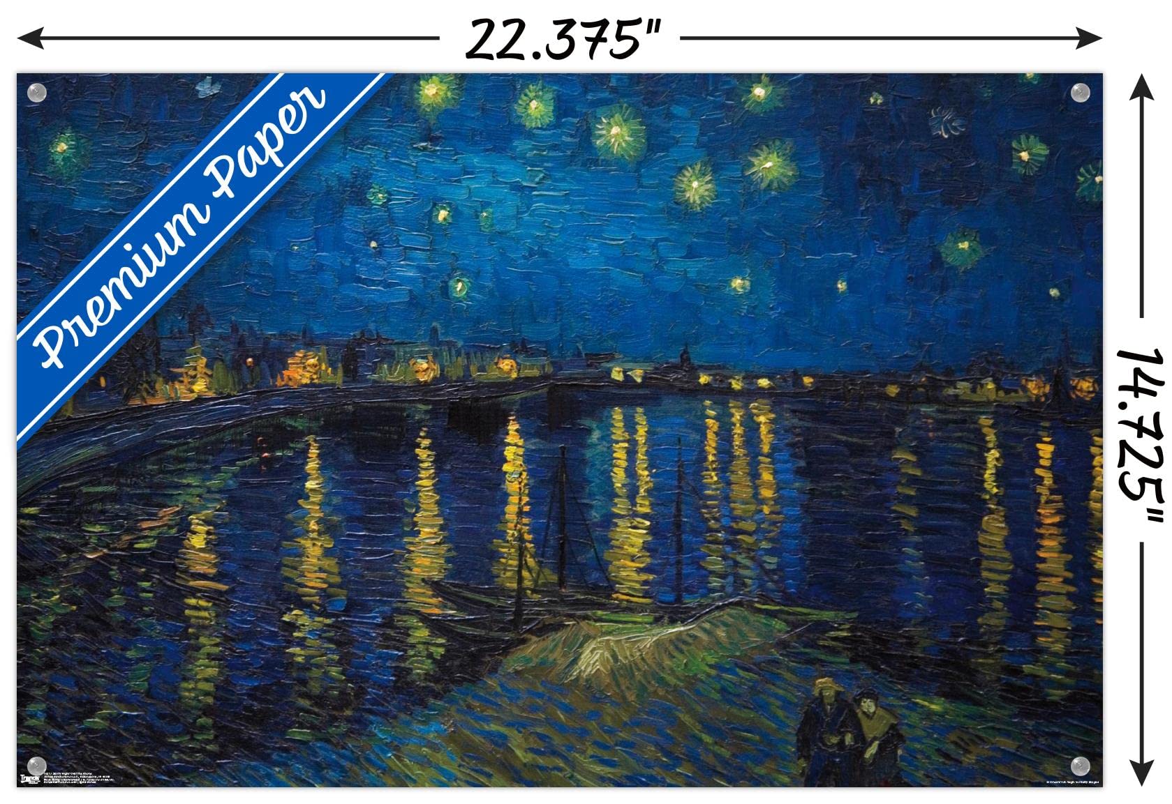 Starry Night over The Rhone Canvas Wall Art - Van Gogh Inspired Painting Poster with Push Pins - Perfect for Home, Office & Classroom Decor