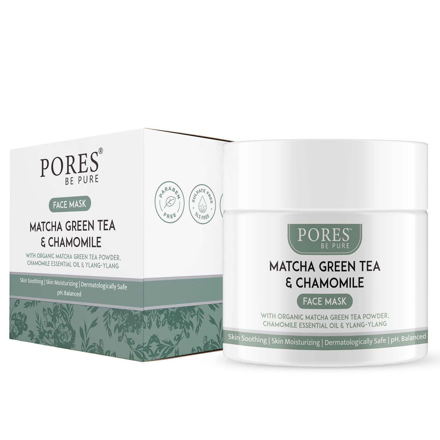 Pores Be Pure Matcha Green Tea & Chamomile Face Mask - 100g pH Balanced Facial Treatment for Glowing, Soothing & Moisturizing Skin | Unisex Skincare | Perfect for Daily Use, Spa Days & Relaxation