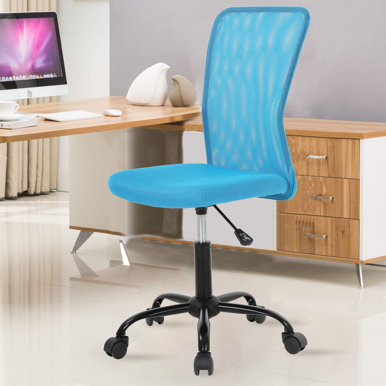 Ergonomic Mesh Office Chair with Adjustable Lumbar Support - Breathable Back Support Computer Desk Chair, Height-Adjustable Swivel Rolling Task Chair for Women & Men - Perfect for Home Office, Gaming & Workspaces (Blue)