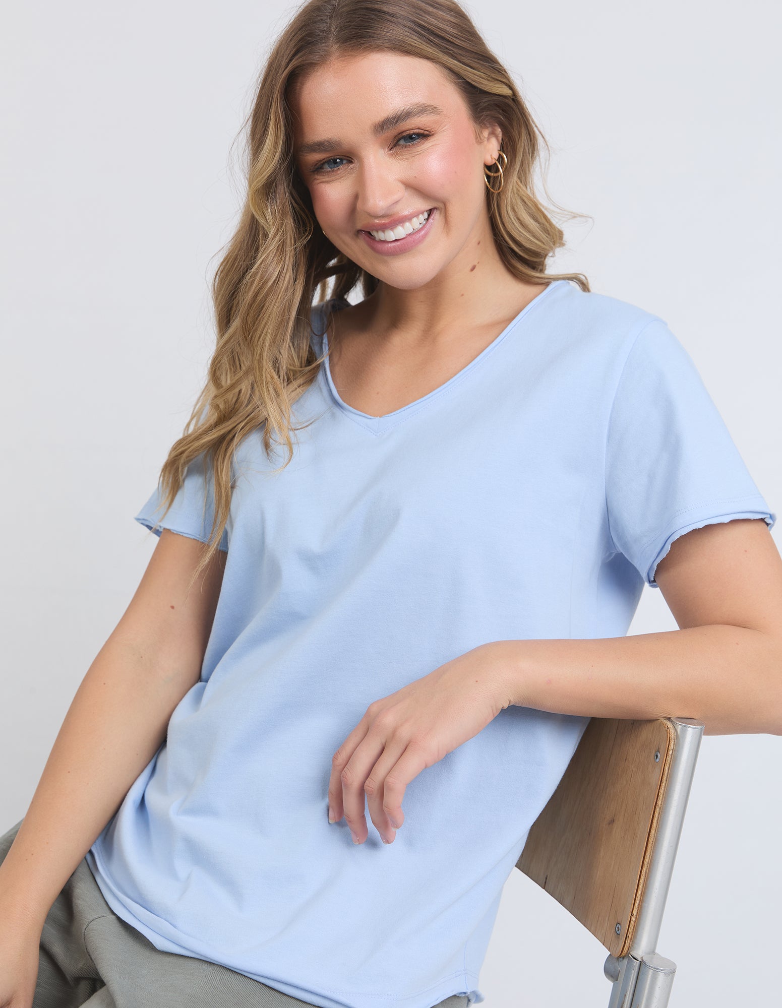 Premium Pima Cotton V-Neck T-Shirt for Women - Soft & Breathable Dream Blue Tee - Perfect for Casual Wear, Layering & Everyday Comfort