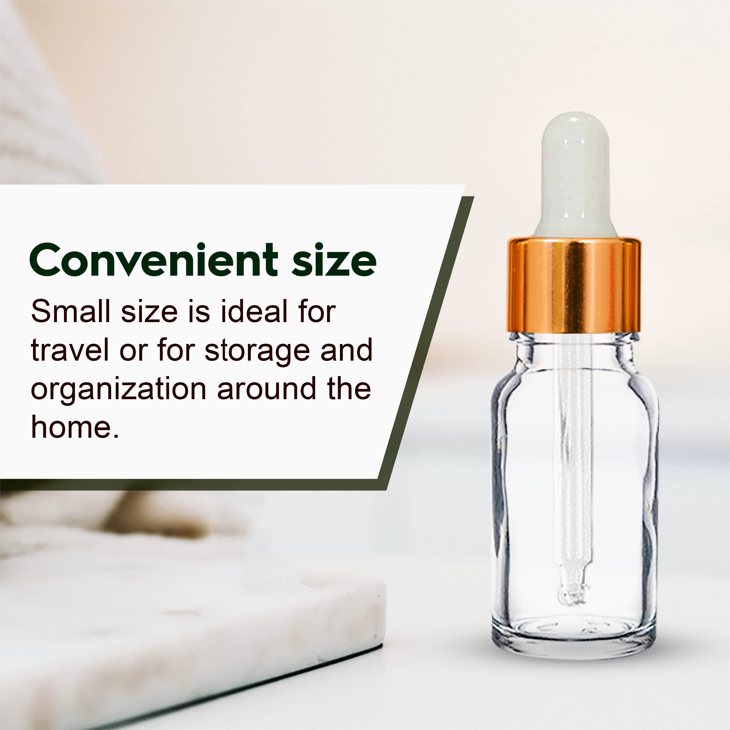NSB Herbals 10ml Clear Round Empty Glass Bottle with Glass Dropper & Golden Ring - Refillable Essential Oil Perfume Bottles with White Silicone Teat (Pack of 3) for Aromatherapy, DIY Beauty, Travel Size Liquids