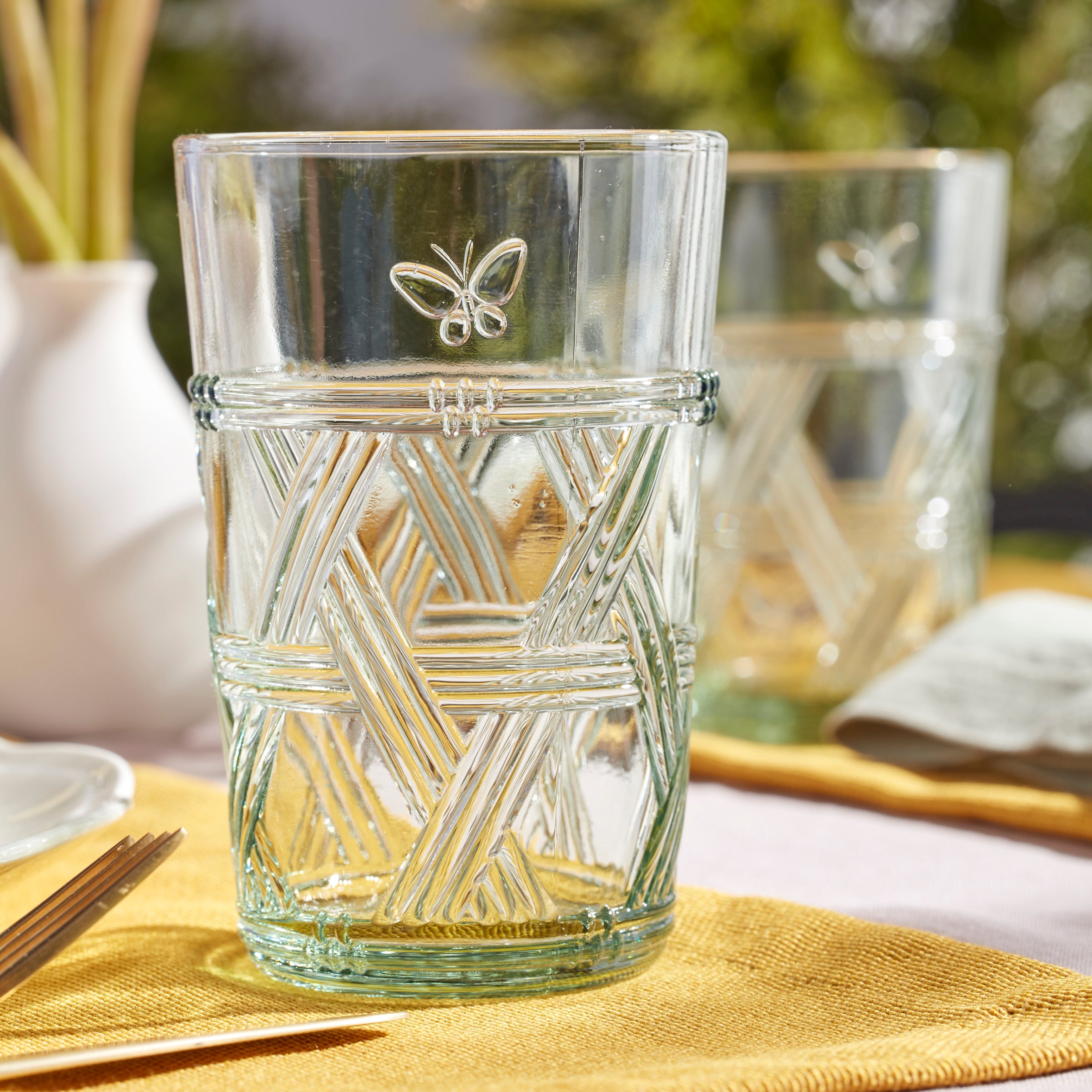 Butterfly Meadow Green Tall Drinking Glasses Set of 4 - Elegant Glassware for Parties, Weddings & Home Decor