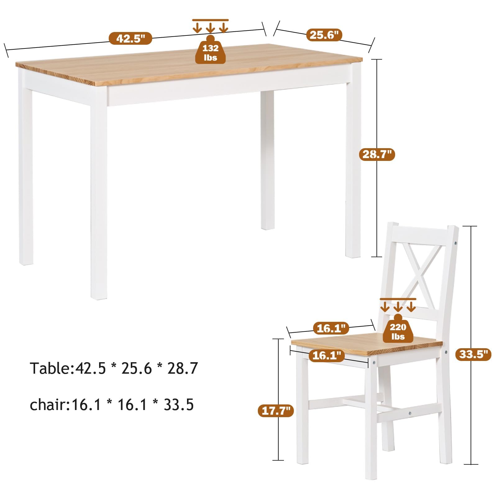 5-Piece Wooden Dining Table Set for 4 - SogesPower Kitchen Table with 4 Chairs, White & Oak Finish - Perfect for Small Spaces, Apartments, Restaurants & Cozy Dining Rooms