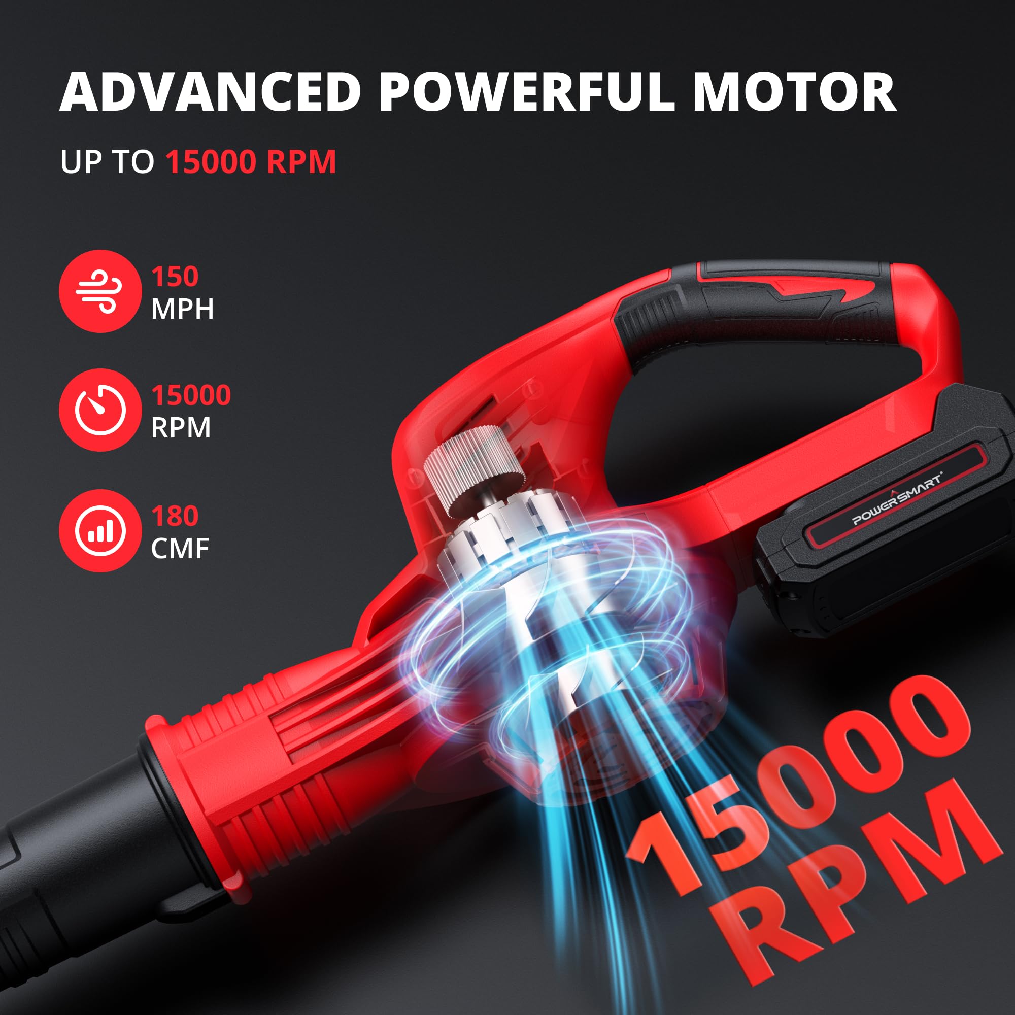 PowerSmart 20V Cordless Leaf Blower with 2.0Ah Battery & Fast Charger | Lightweight Handheld Blower for Yard, Gutter, Patio & Driveway Cleaning | 2024 Upgraded Model for Home & Garden Maintenance