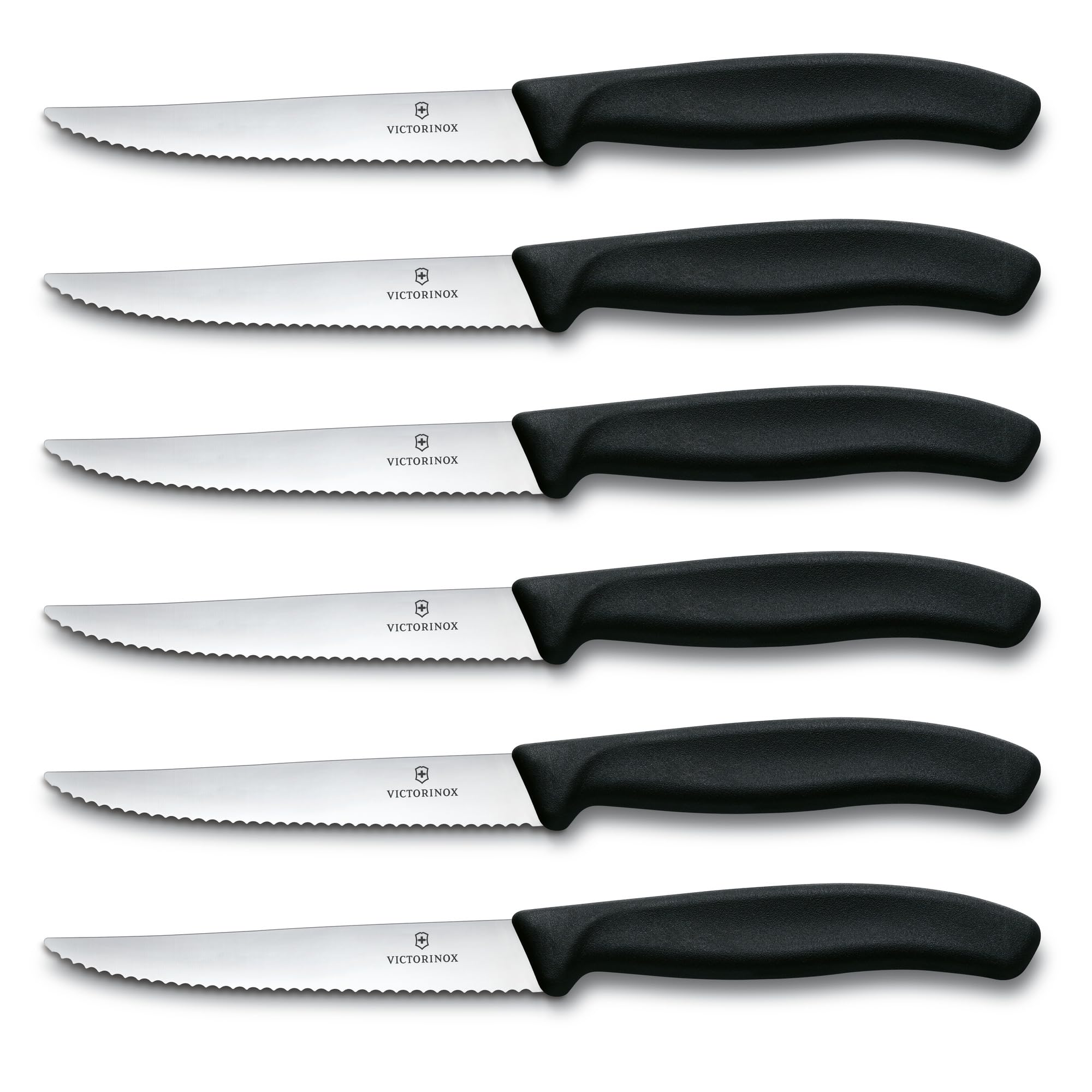 Victorinox Swiss Classic Steak Knives Set - 6-Piece Premium Stainless Steel Serrated Meat Knives with Ergonomic Black Handles - Perfect for Steak Dinners, BBQ Parties & Fine Dining Experience