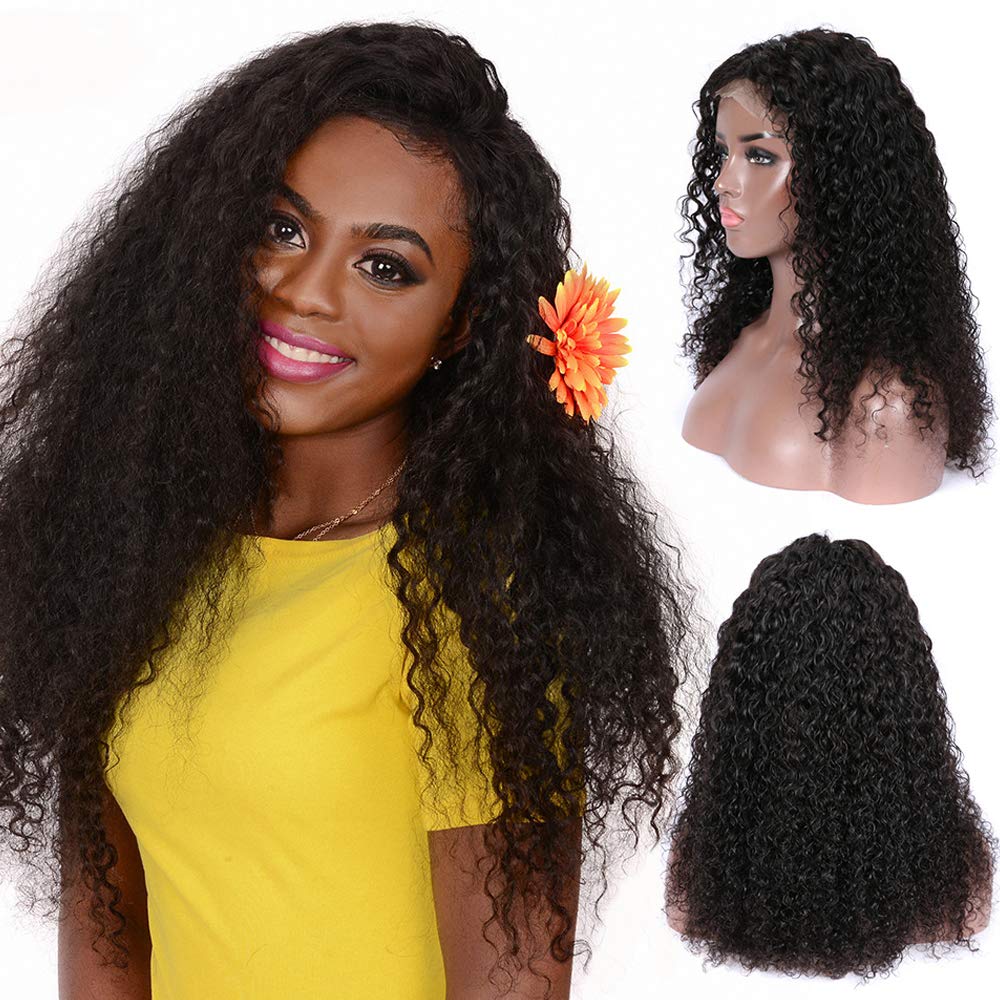 4x4 Curly Human Hair Lace Closure Wigs for Black Women - Pre Plucked Wet & Wavy Lace Front Wig - 20 Inch Natural Color - Perfect for Daily Wear, Parties & Special Occasions