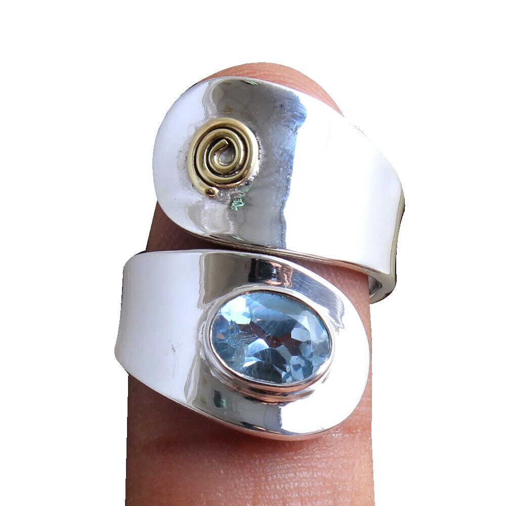 Blue Topaz 925 Sterling Silver Rings for Women | Oval Gemstone Bridesmaid Jewelry | Adjustable Bezel Set Handmade Rings | Perfect for Weddings, Parties & Special Occasions