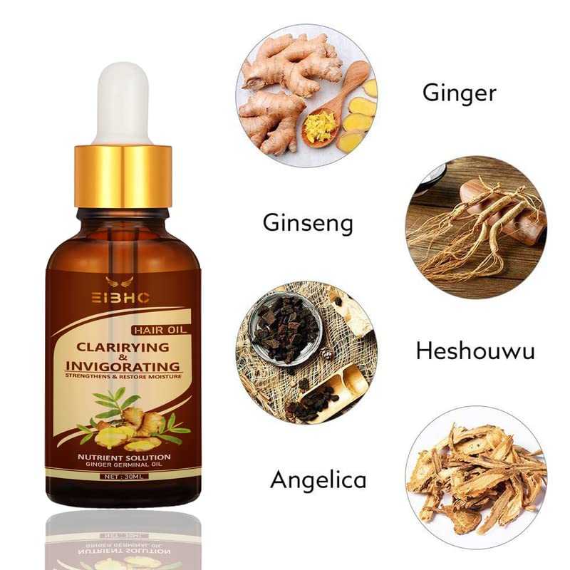 EIBHC Ginger Germinal Oil for Hair Growth - Natural Ginger Essential Oil Serum to Stop Hair Loss & Thinning - Hair Regrowth Treatment for Women & Men (30ml) - Promotes Healthy Scalp & Stronger Hair for Daily Hair Care Routine