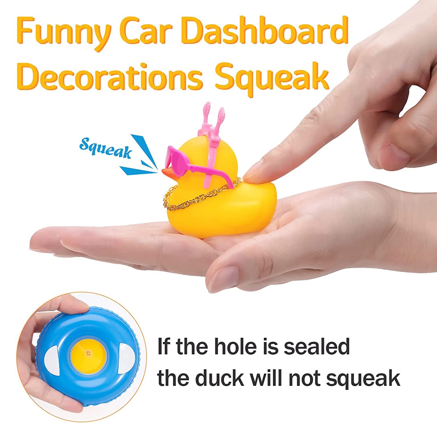 Wonuu Cute Rubber Duck Car Ornament with Headband, Swim Ring, Necklace & Sunglasses - Blue Star Headband Dashboard Decor for Cars - Perfect for Gifts, Parties & Car Accessories