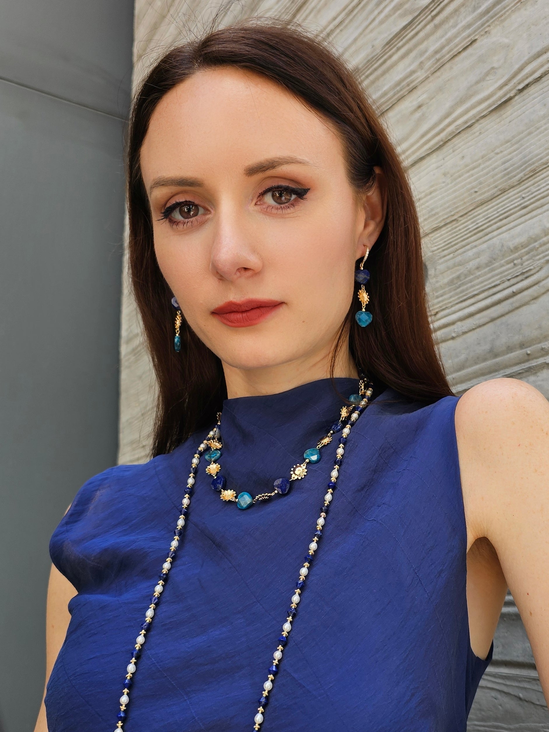 Lapis Lazuli & Apatite Heart-Shaped Floral Dangle Earrings for Women | Handmade Bohemian Jewelry | Perfect for Weddings, Date Nights & Special Occasions