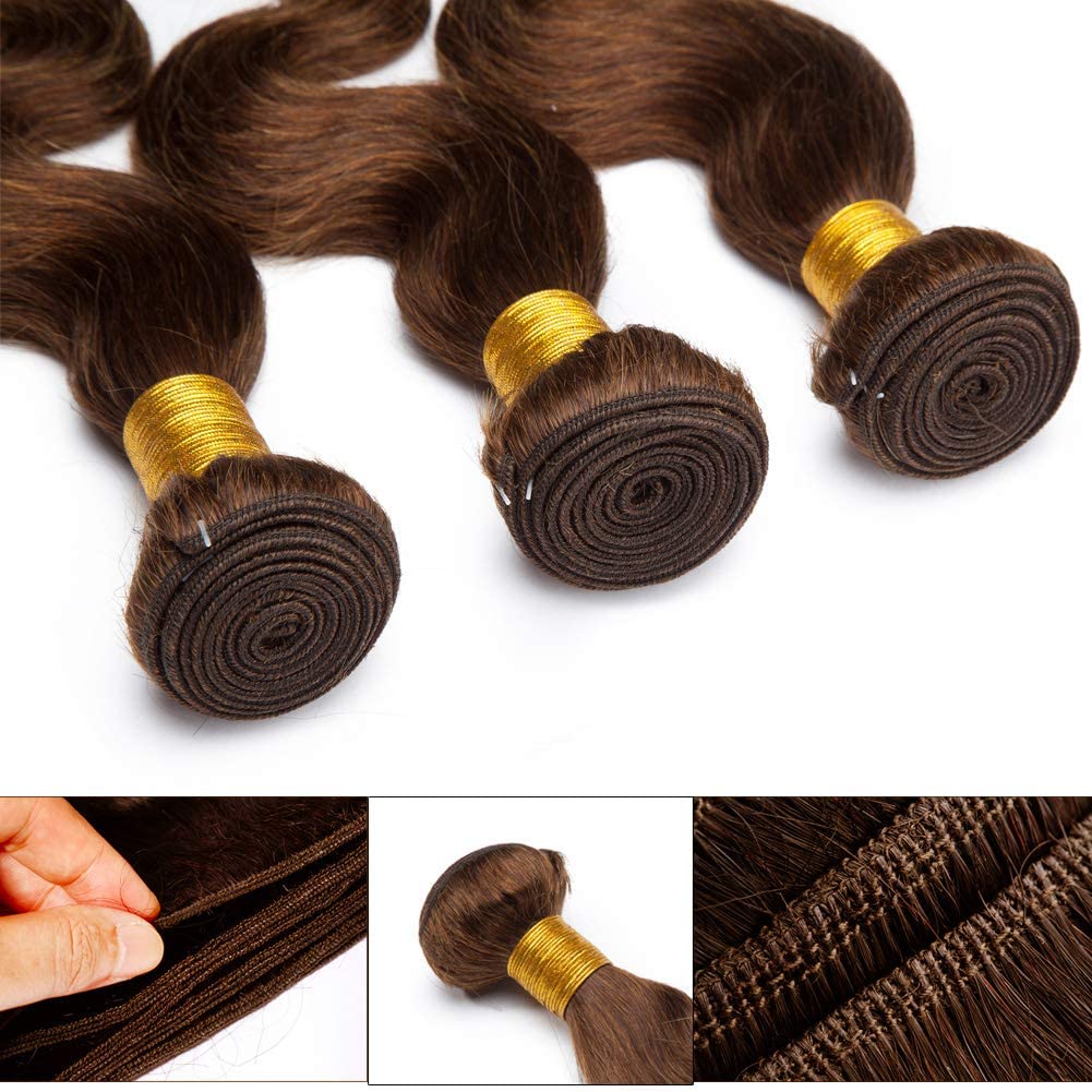 Benehair 20 Inch Brazilian Body Wave Human Hair Bundles - 1 Bundle Medium Brown (#4) 100g/3.5oz - Real Human Hair Extensions for Sew-in, Wavy & Curly Styles | Perfect for Daily Wear, Parties & Special Occasions