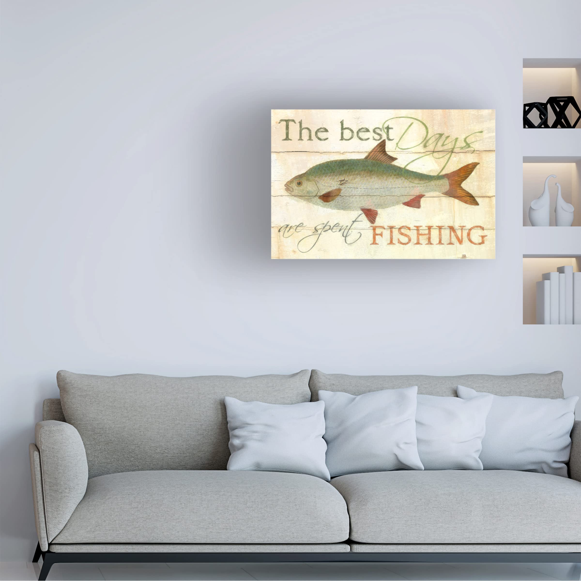 Trademark Fine Art 'The Best Days are Spent Fishing' Canvas Print by Cora Niele - Handmade Wall Decor for Living Room, Bedroom & Office - Perfect Gift for Anglers & Nature Lovers