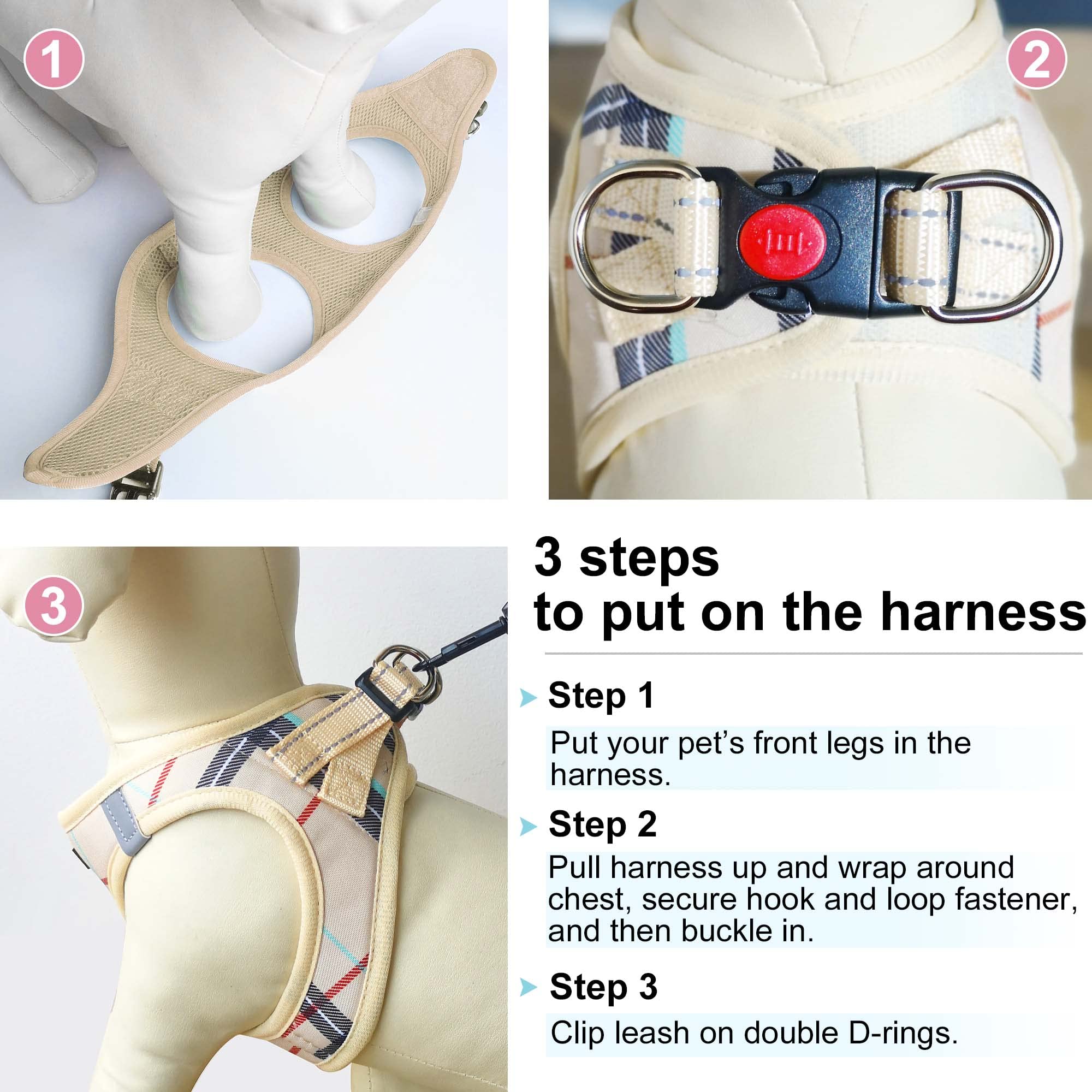 Step-in Breathable Dog Harness for Small & Medium Dogs - Comfortable Puppy & Cat Vest in Beige | Perfect for Walking, Training & Outdoor Adventures