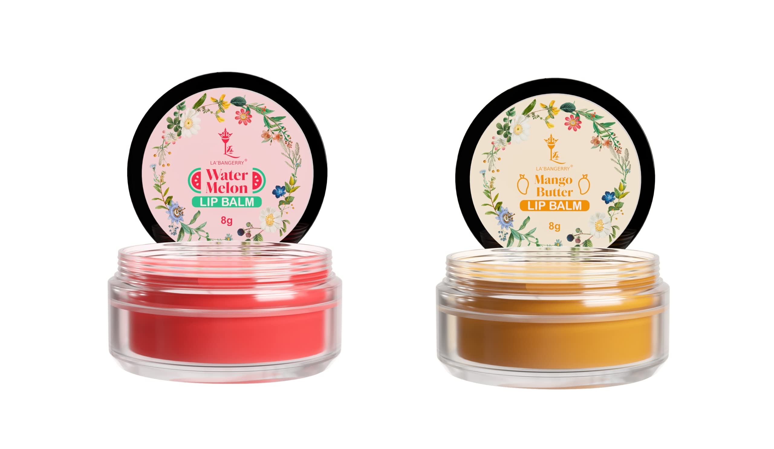 LA'BANGERRY Mango Butter & Watermelon Lip Balm - Long-Lasting Hydrating Lip Treatment for Dry, Chapped Lips - Natural Moisturizer for Women & Men - All Skin Types - Pack of 2 (8g Each) - Perfect for Winter Care, Daily Use & On-the-Go Lip Protection
