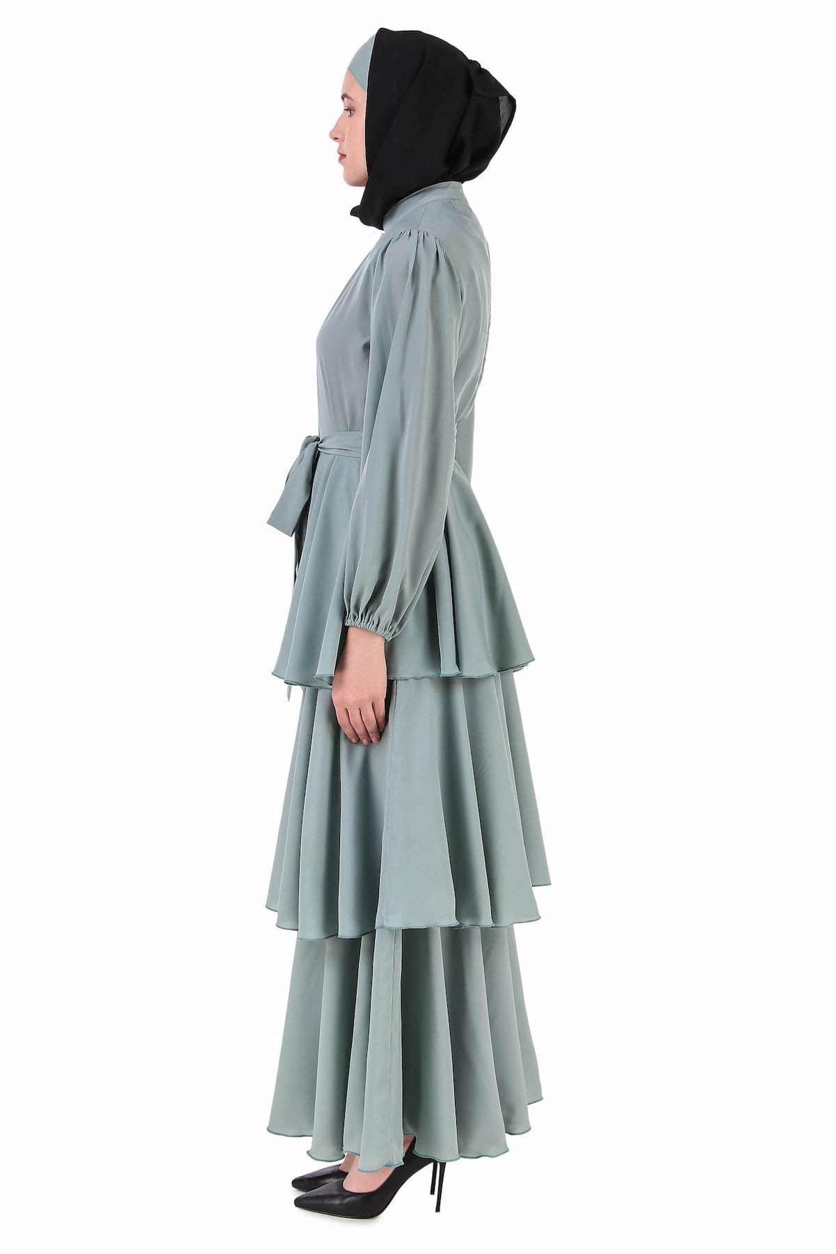 Elegant Sea Green Layered Abaya Dress - Modest Islamic Fashion for Women - Perfect for Prayer, Eid, and Special Occasions