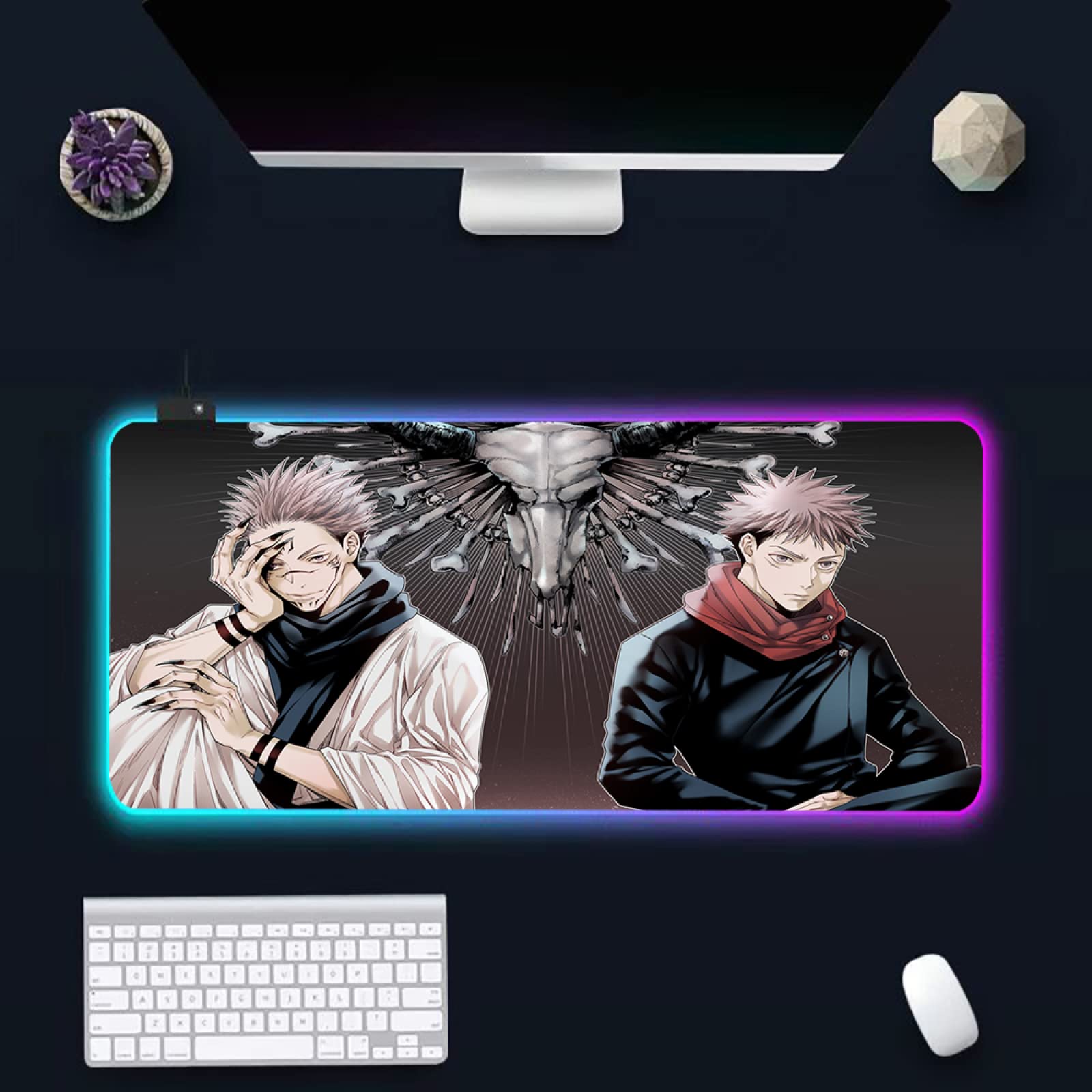 Jujutsu Kaisen Sukuna Anime RGB Gaming Mouse Pad - XXL 19.7x39.3 Inch LED Desk Mat for PC, Laptop & Computer Gaming Setup | Perfect for Esports, Streaming & Office Work