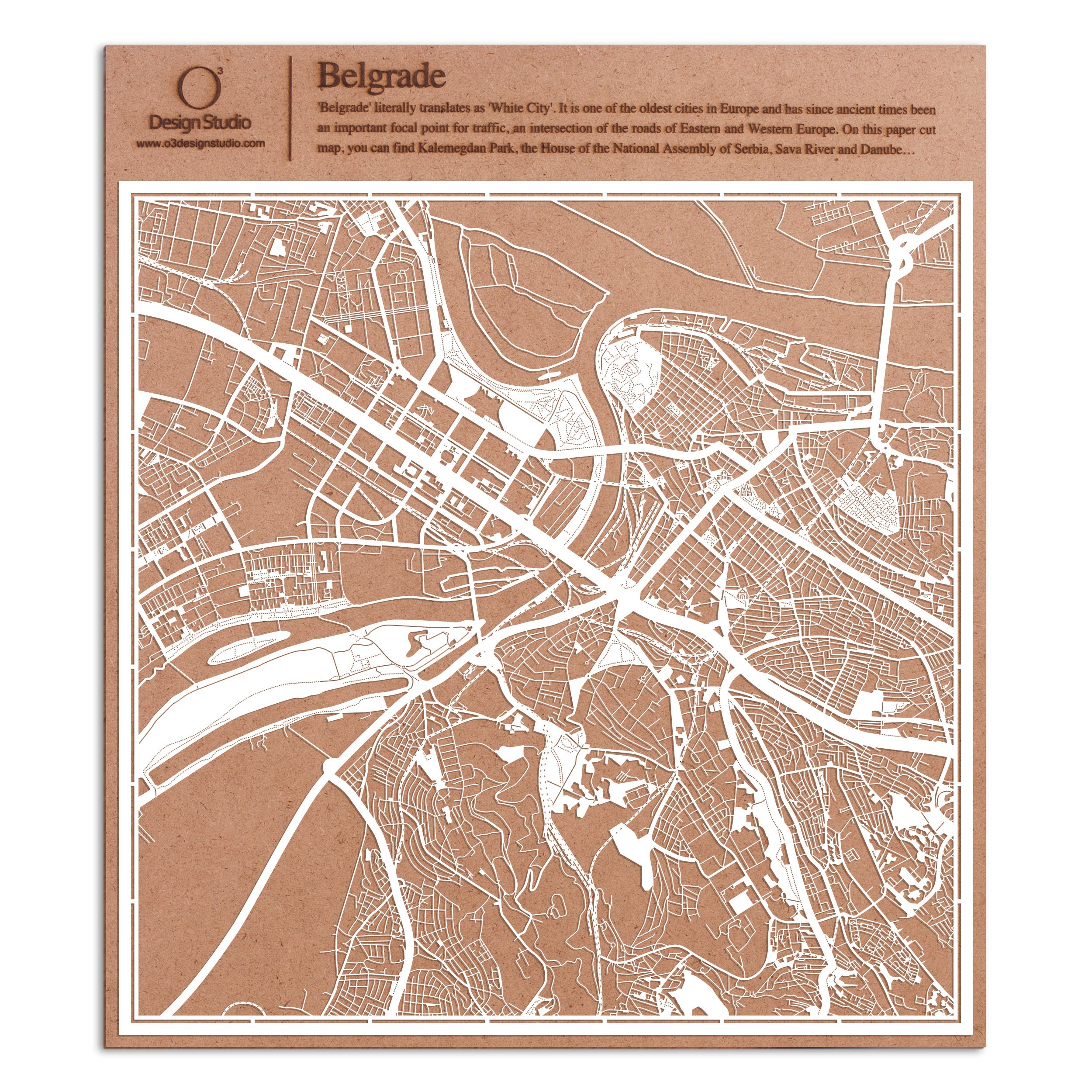 Belgrade Paper Cut Map by O3 Design Studio - White 12x12 Inches Paper Art Wall Decor - Perfect for Home, Office & Gift Giving