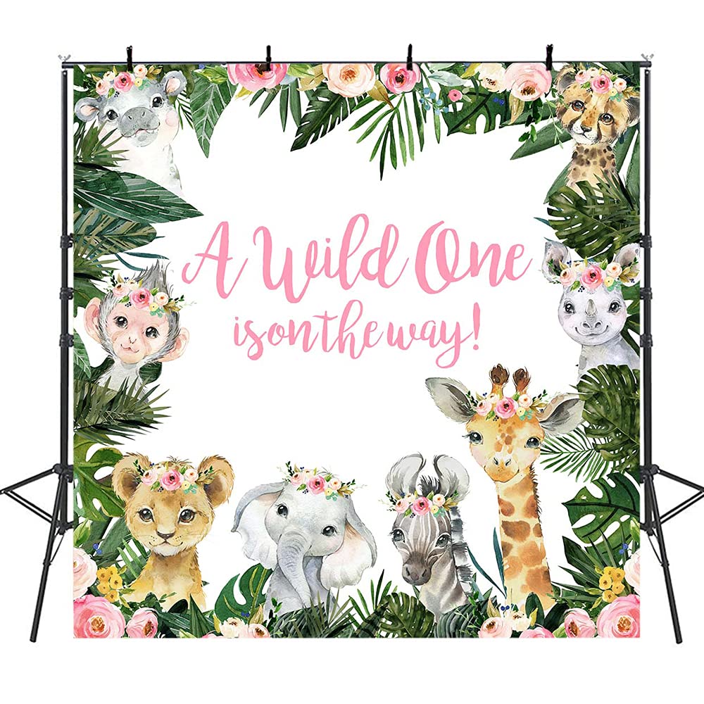 Premium 6x6ft Jungle Safari Baby Shower Backdrop - Tropical Zoo Animals Theme for Girls' Nursery Decor, Birthday Party, Cake Table & Photo Booth Background