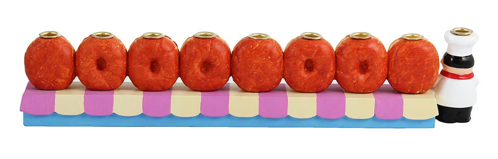 Hand-Painted Baker & Doughnuts Children's Candle Menorah - Traditional Chanukah Sofganiyot Design Fits Standard Hanukkah Candles - Collectible Hanukkiyah by Zion Judaica - Perfect for Kids' Hanukkah Celebrations & Jewish Holiday Decor