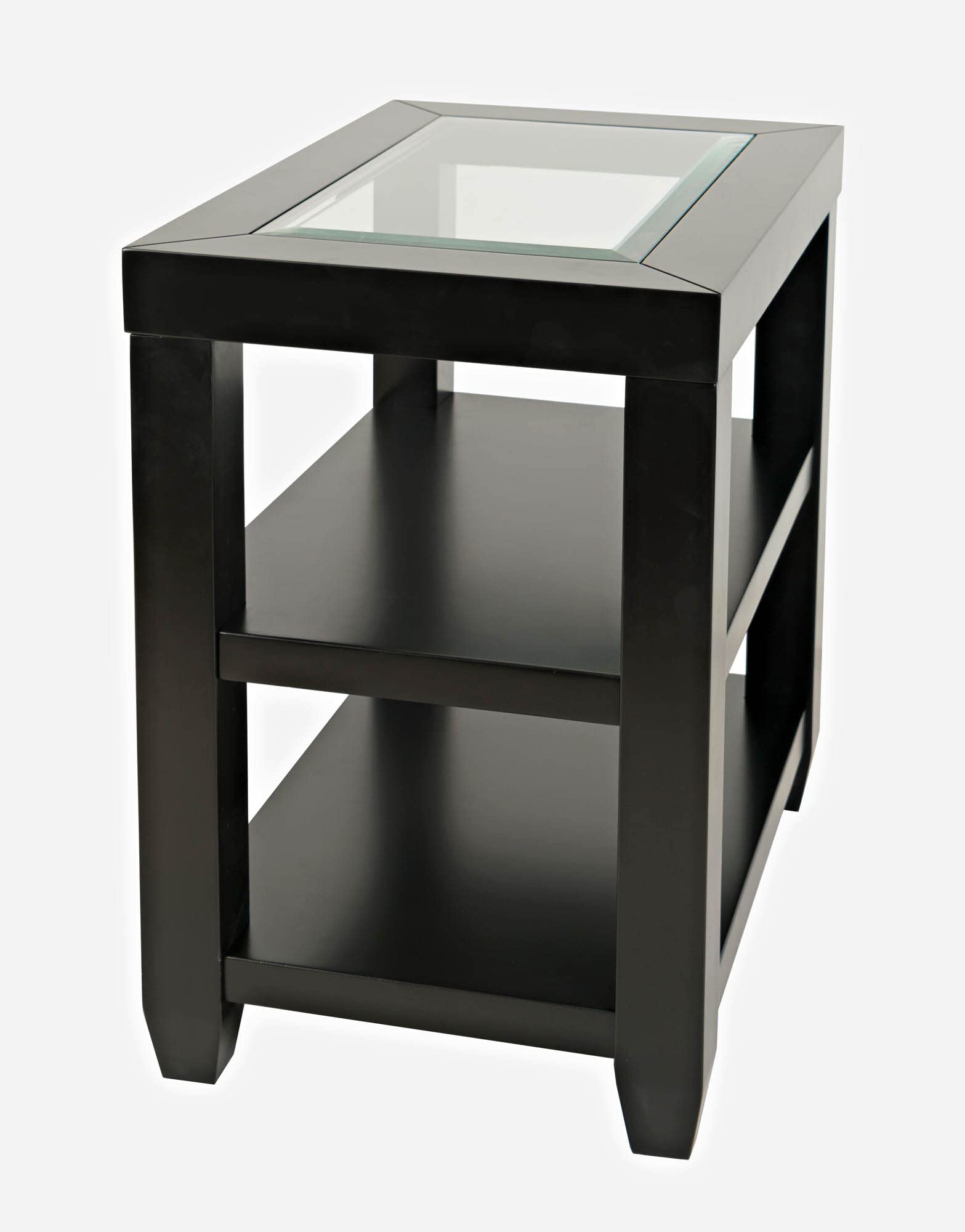Jofran Inc. Urban Icon Glass Inlay Chair Side End Table with Storage Shelf - Modern Accent Table for Living Room, Bedroom & Office Use
